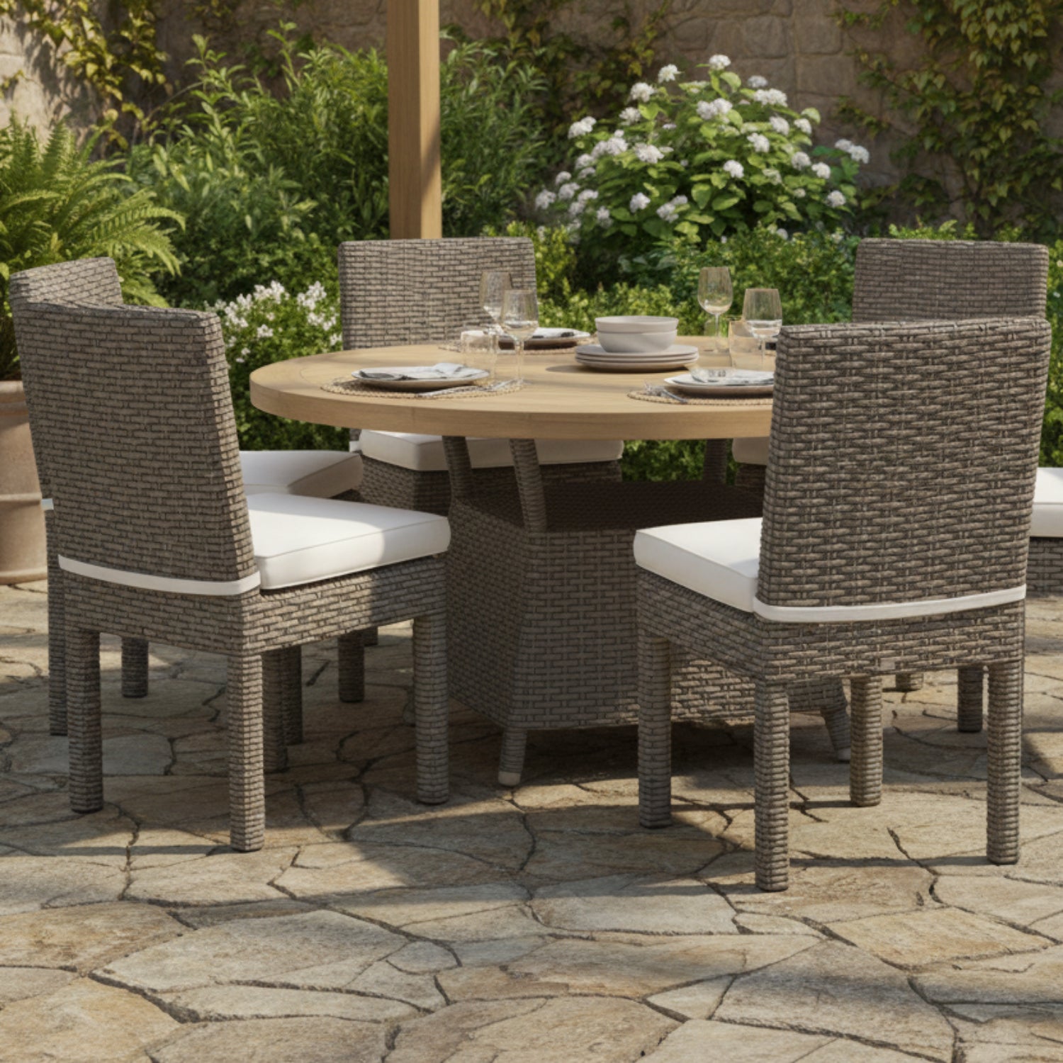 Sunset West Coronado Canvas Flax w/Self Welt Outdoor Armless Dining Chair Set of 2