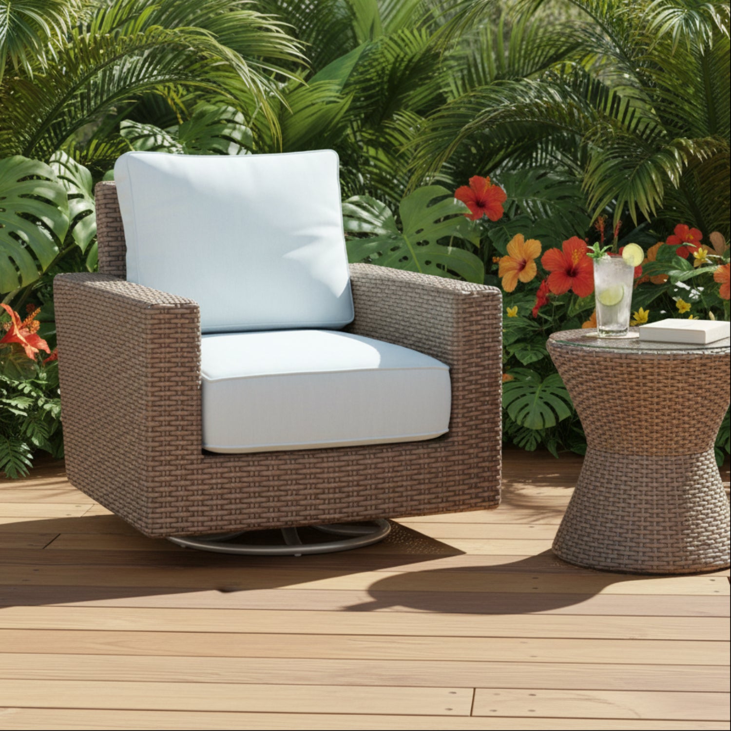 Sunset West Coronado Canvas Skyline w/Self Welt Swivel Outdoor Rocker