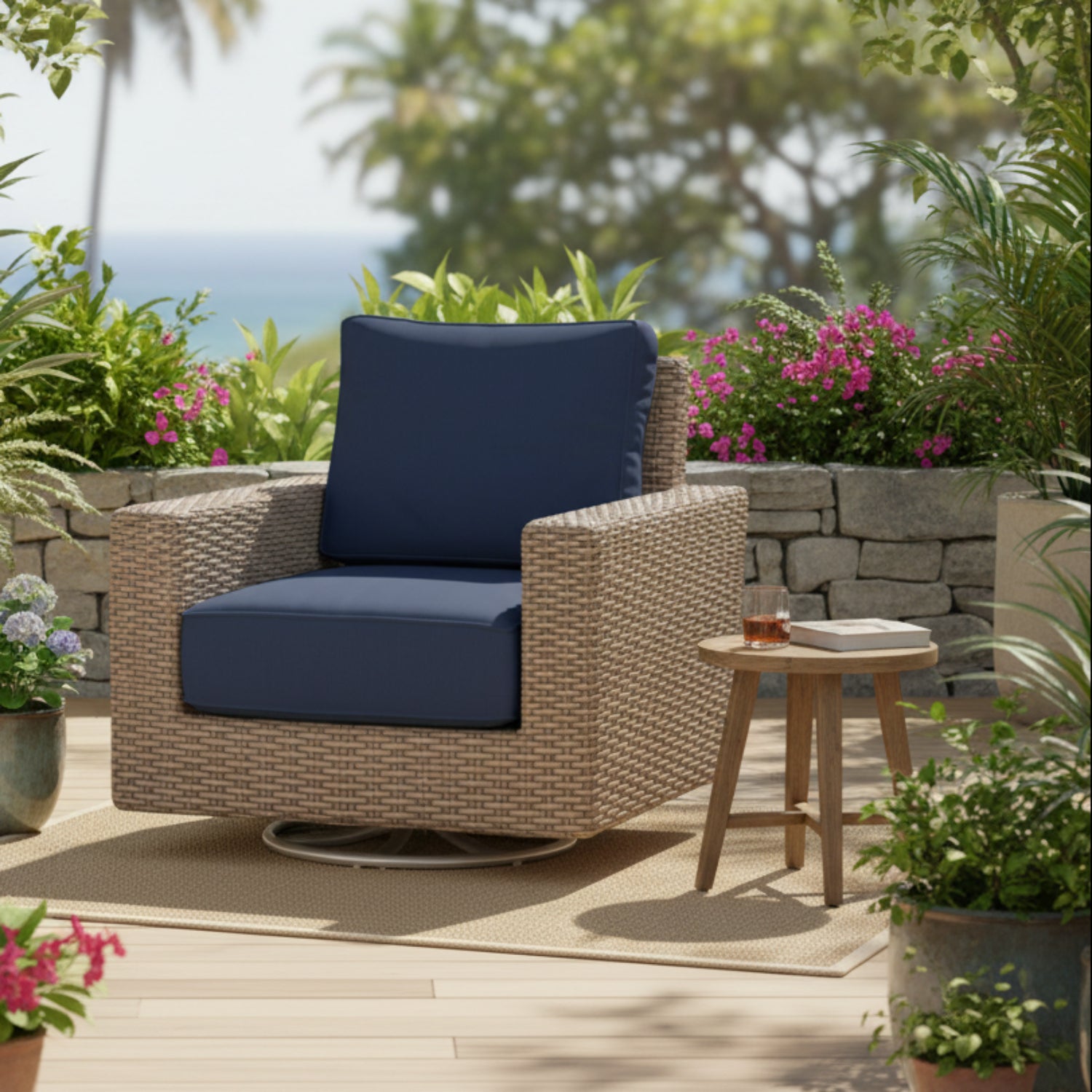 Sunset West Coronado Spectrum Indigo w/Self Welt Swivel Outdoor Rocker