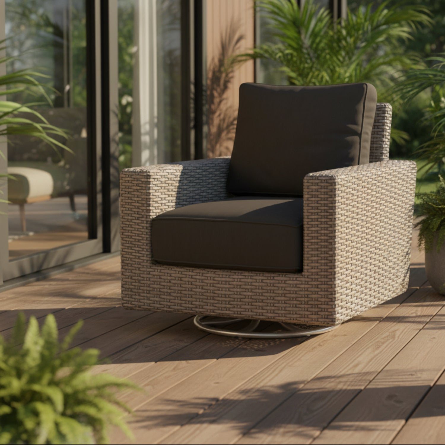 Sunset West Coronado Spectrum Carbon w/Self Welt Swivel Outdoor Rocker