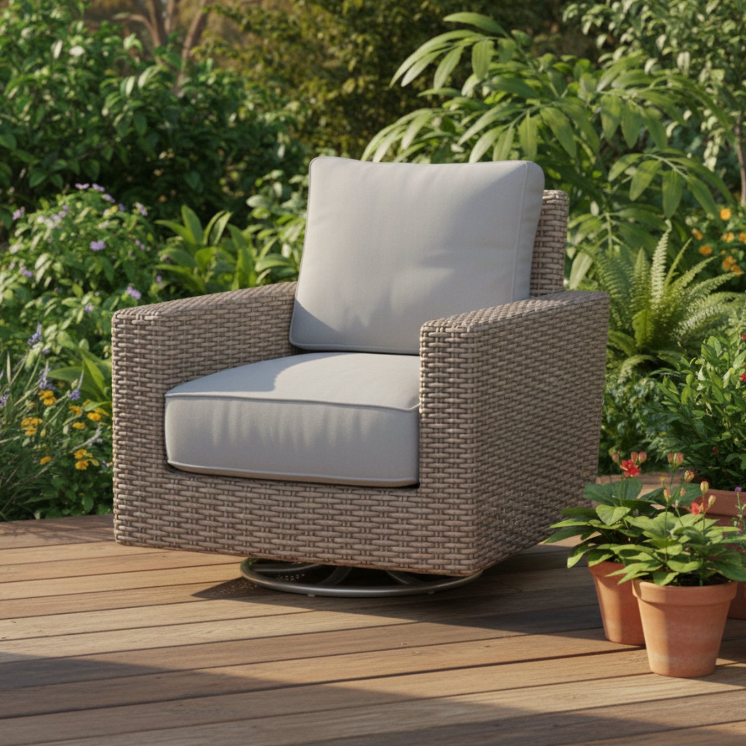 Sunset West Coronado Canvas Granite w/Self Welt Swivel Outdoor Rocker