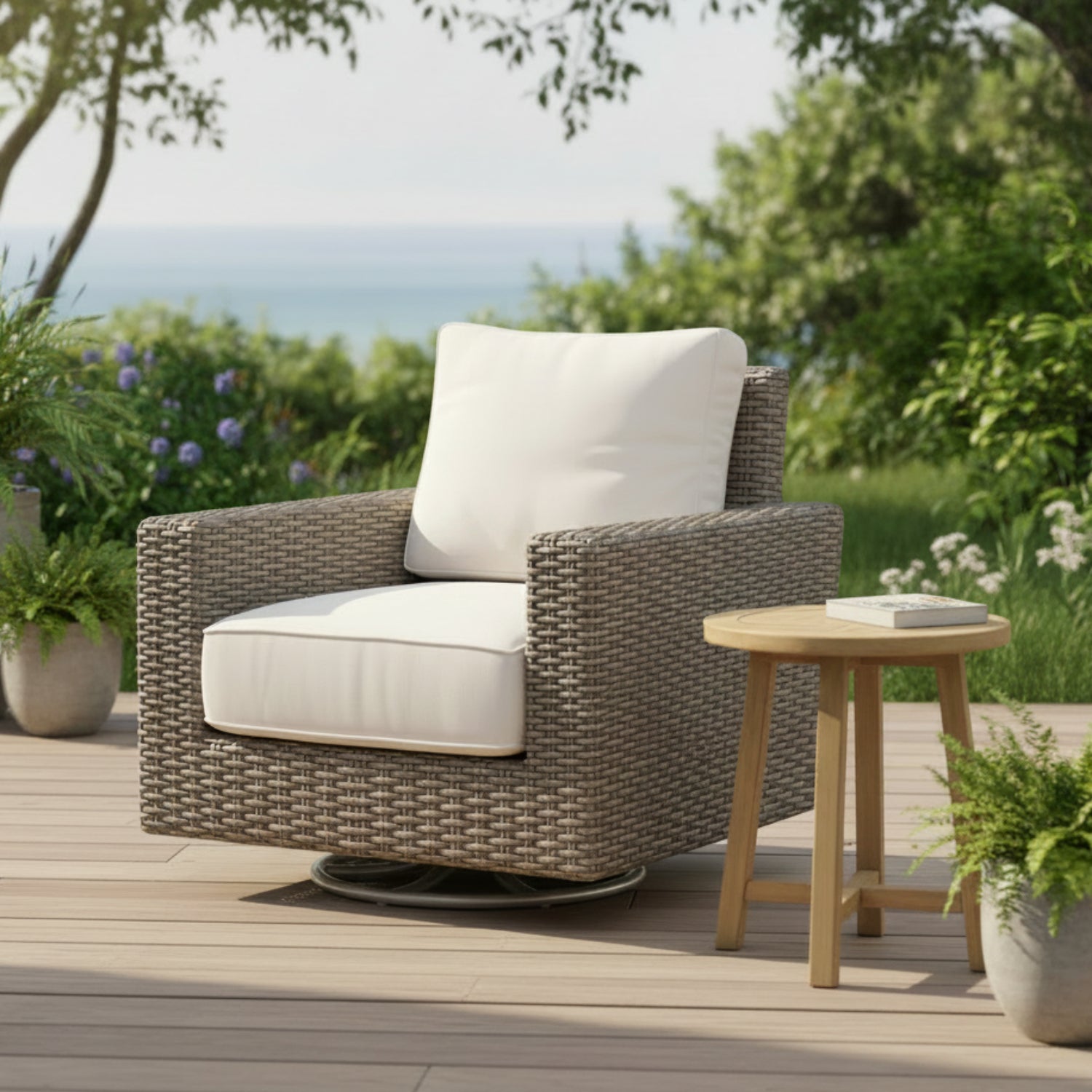 Sunset West Coronado Canvas Natural w/Self Welt Swivel Outdoor Rocker