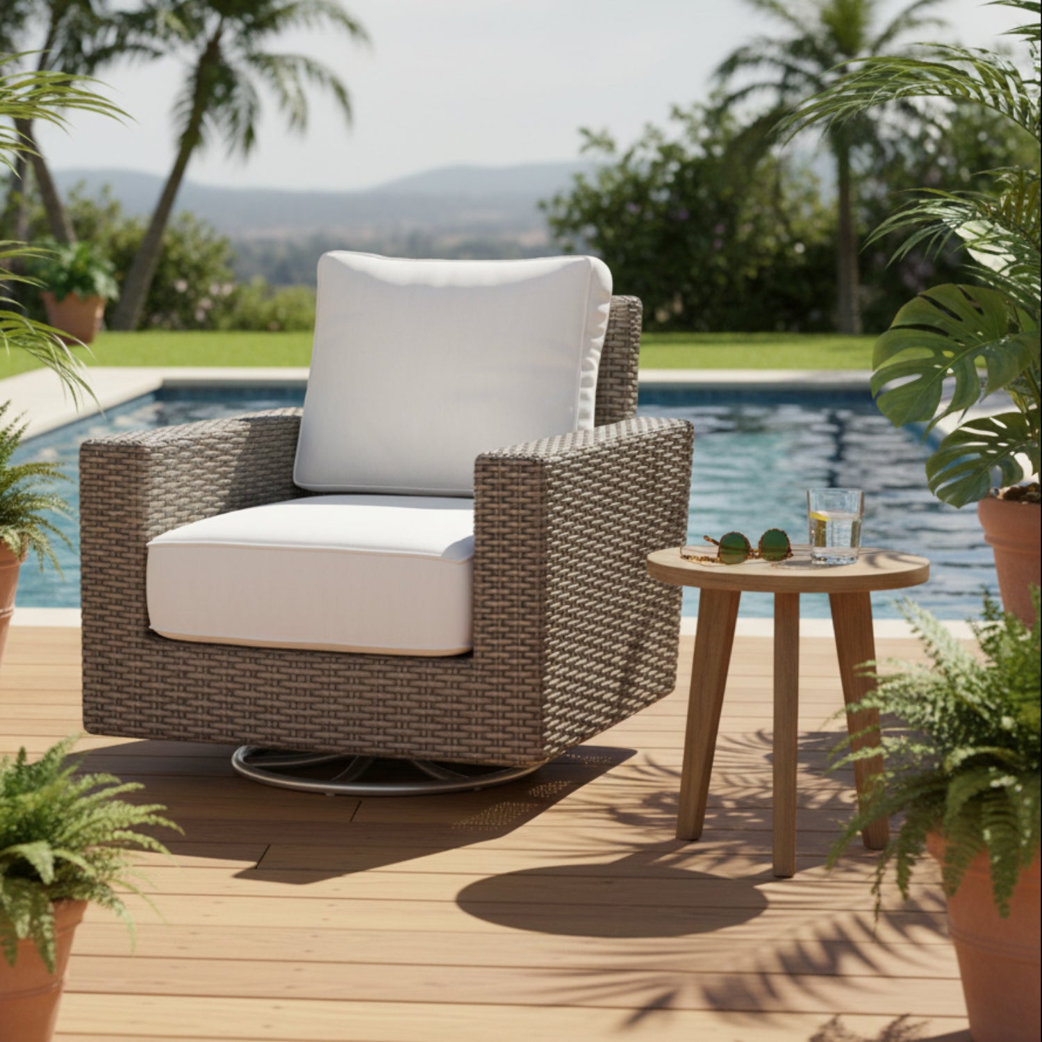 Sunset West Coronado Canvas Flax w/Self Welt Swivel Outdoor Rocker