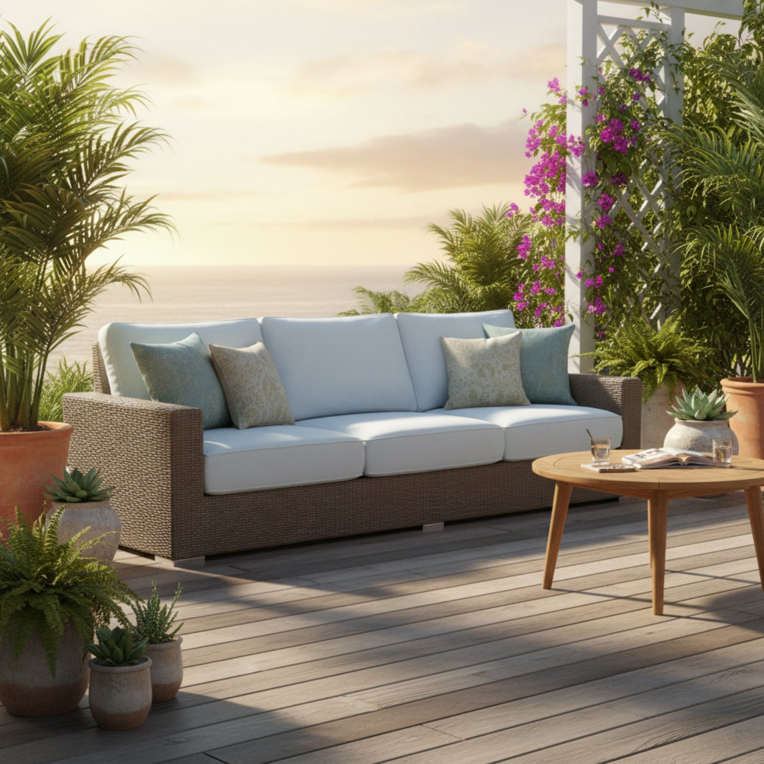 Sunset West Coronado Canvas Skyline w/Self Welt Outdoor Sofa