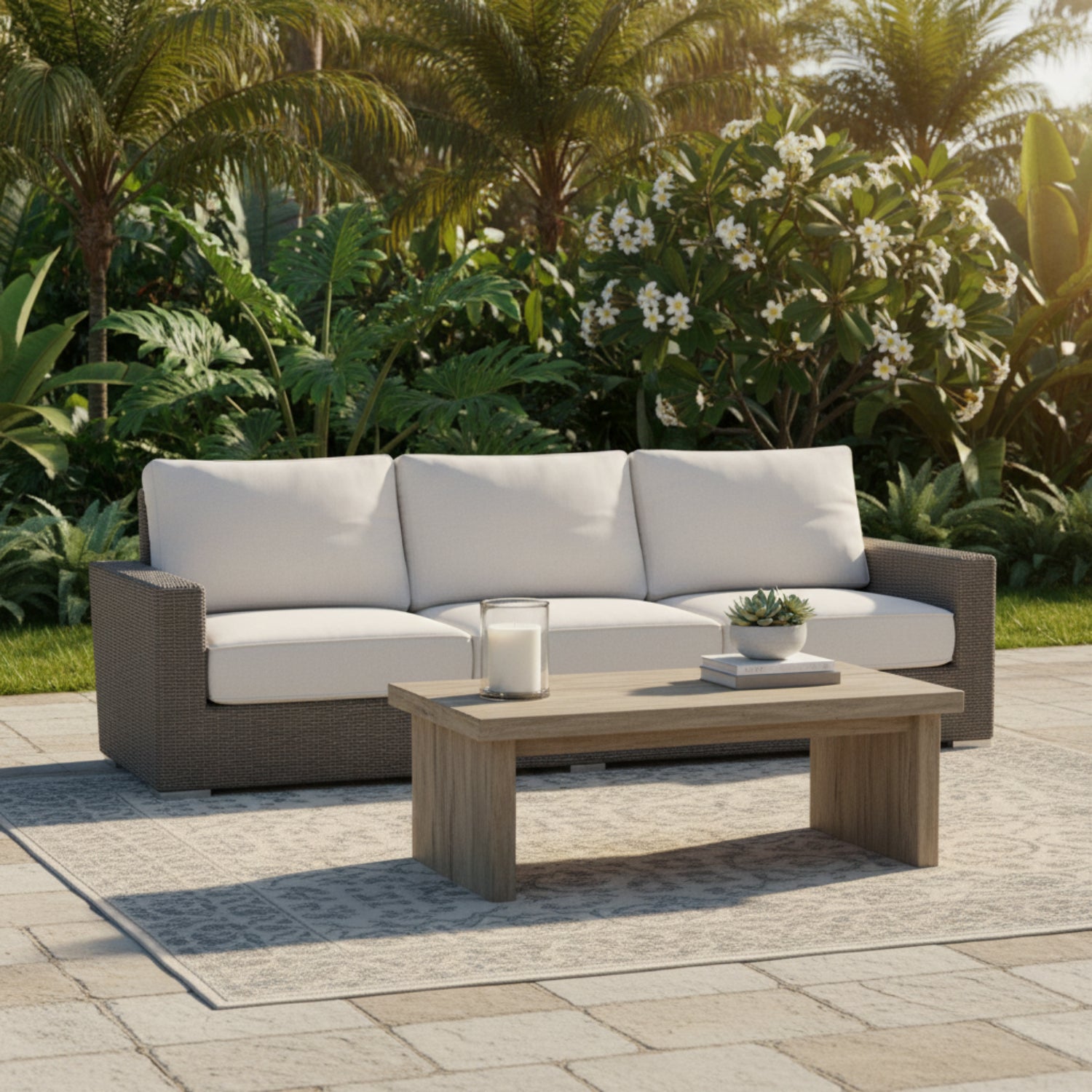 Sunset West Coronado Canvas Natural w/Self Welt Outdoor Sofa