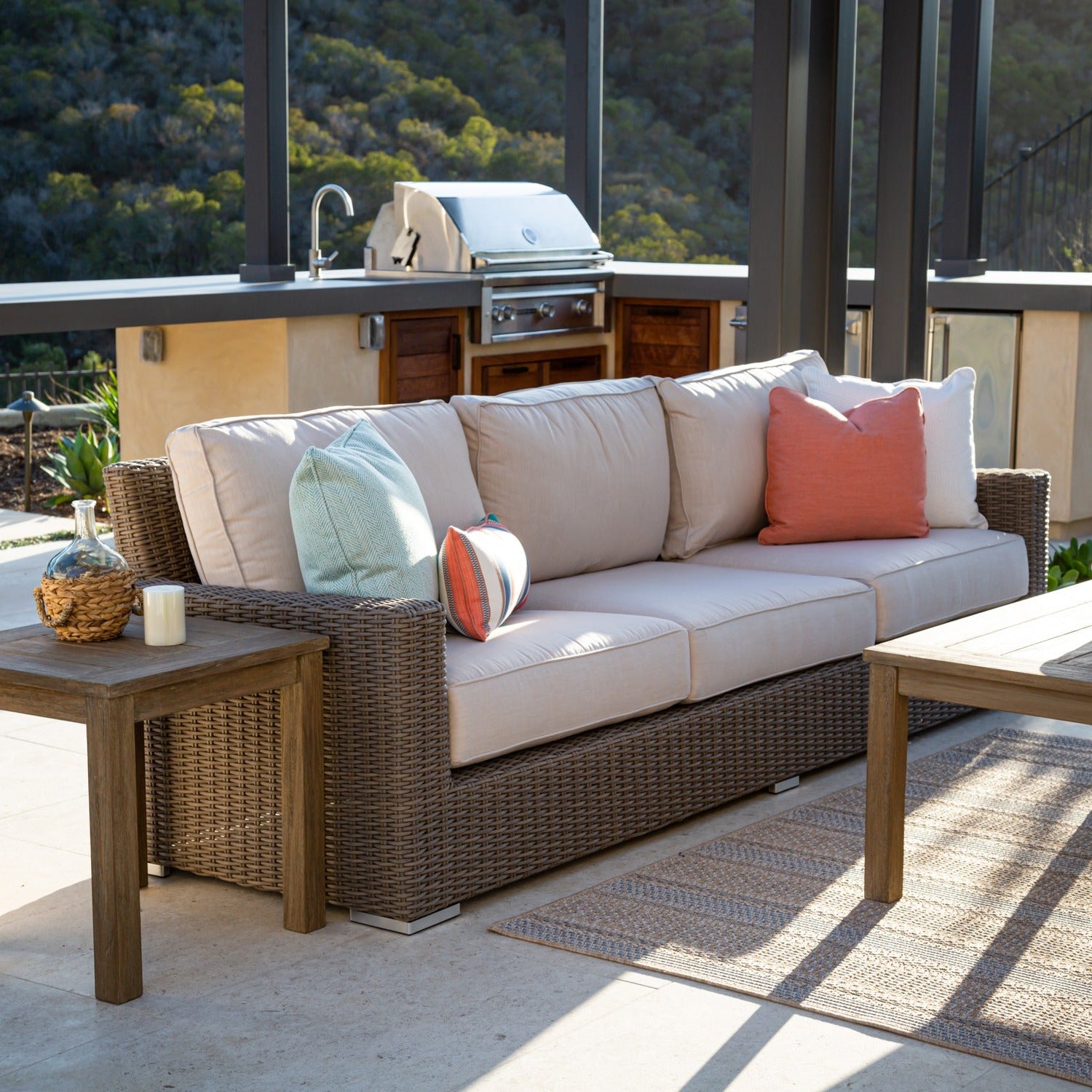Sunset West Coronado Canvas Flax w/Self Welt Outdoor Sofa