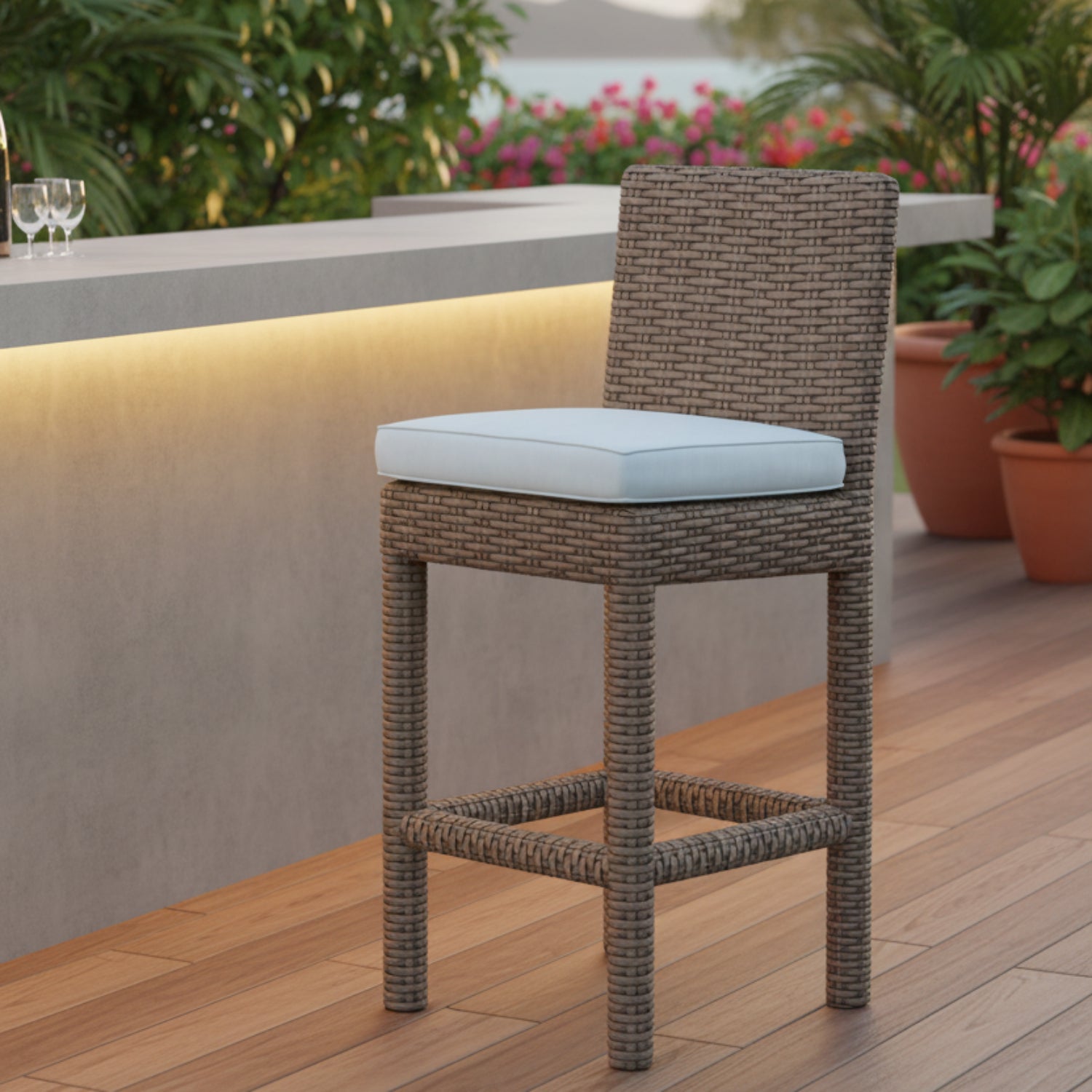 Sunset West Coronado Canvas Skyline w/Self Welt Outdoor Barstool Set of 2