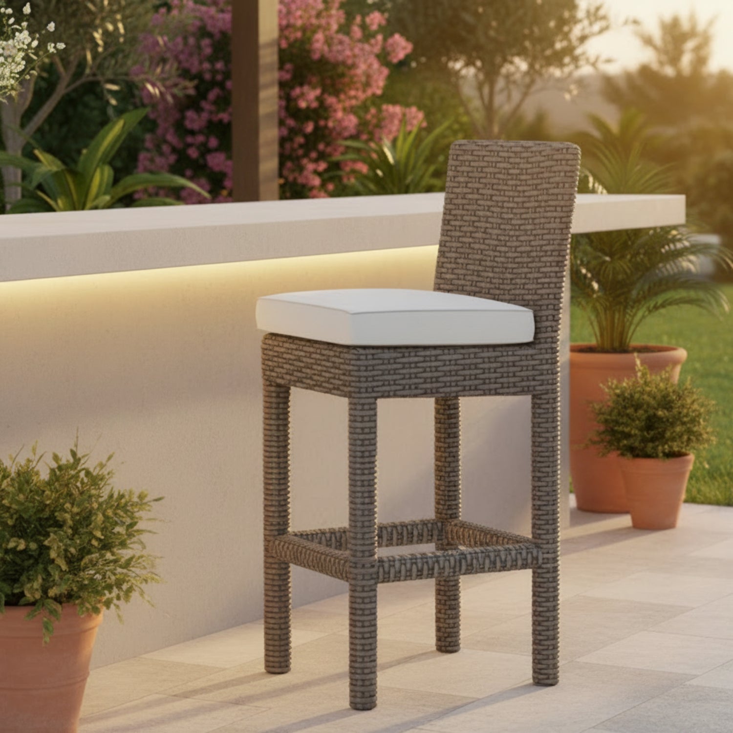 Sunset West Coronado Canvas Natural w/Self Welt Outdoor Barstool Set of 2