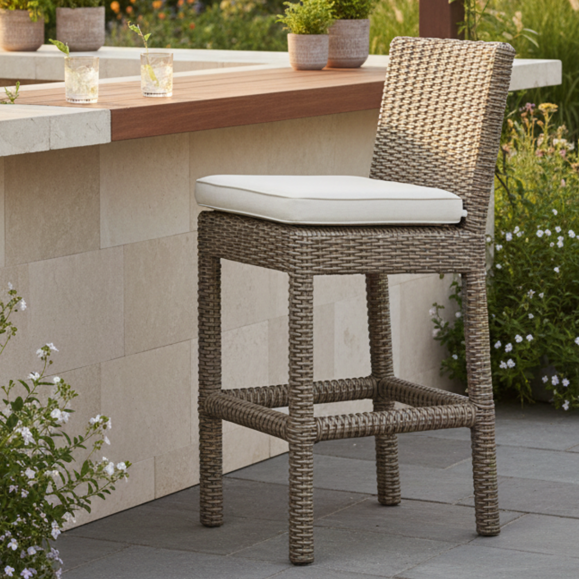 Sunset West Coronado Canvas Flax w/Self Welt Outdoor Barstool Set of 2