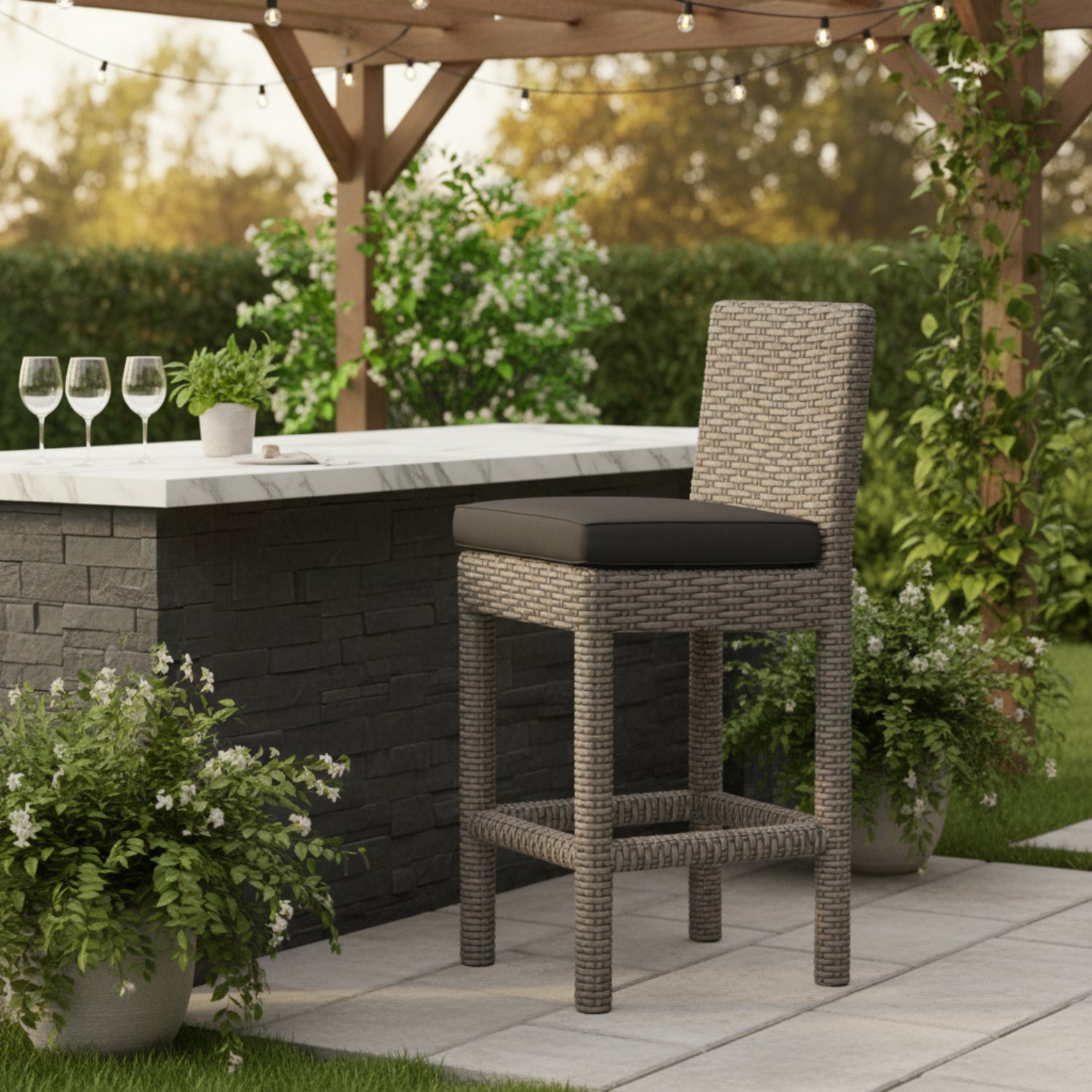 Sunset West Coronado Spectrum Carbon w/Self Welt Outdoor Counter Stool Set of 2