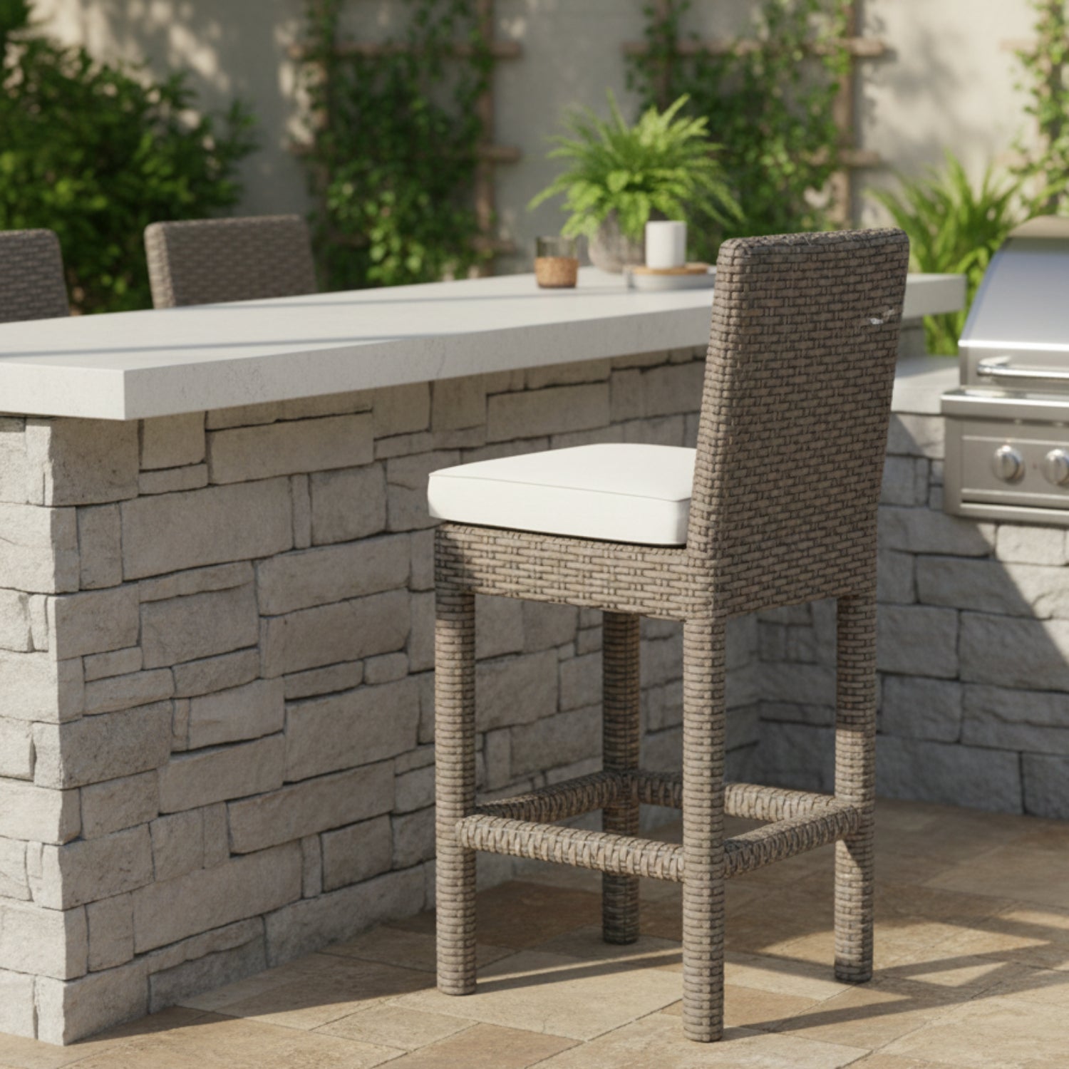 Sunset West Coronado Canvas Natural w/Self Welt Outdoor Counter Stool Set of 2