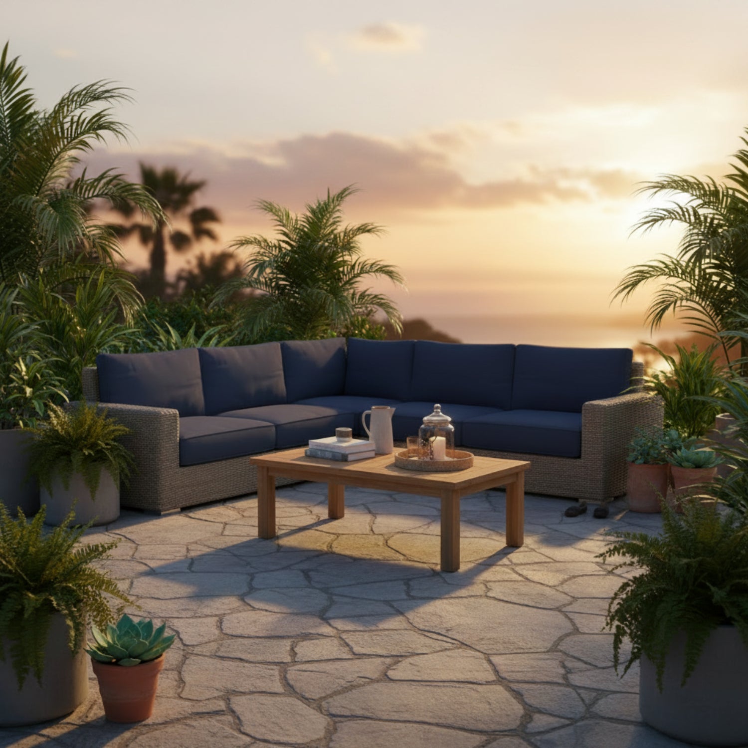 Sunset West Coronado Spectrum Indigo w/Self Welt Outdoor Sectional