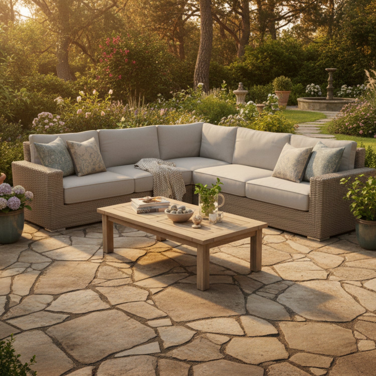 Sunset West Coronado Canvas Granite w/Self Welt Outdoor Sectional