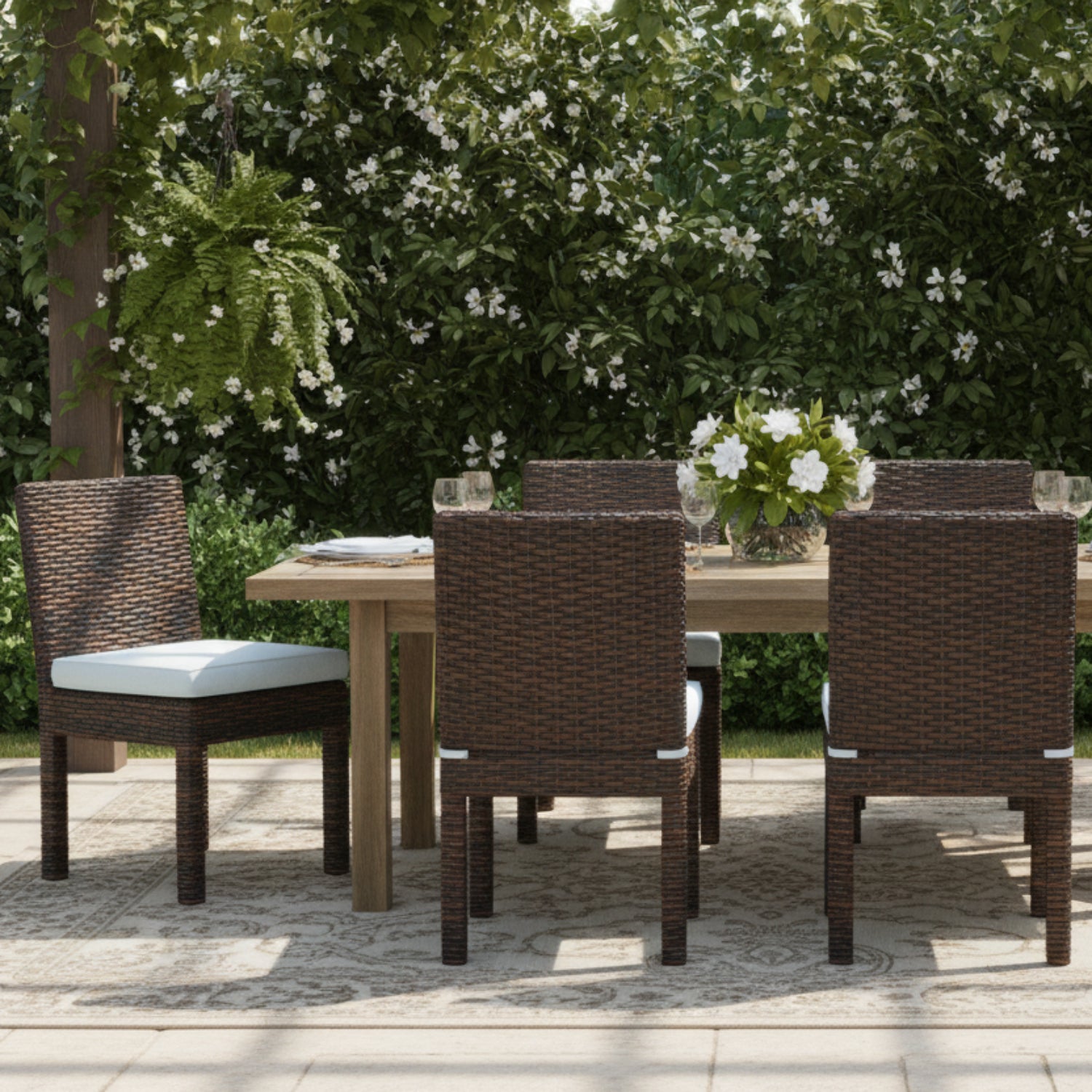 Sunset West Montecito Canvas Skyline w/Self Welt Outdoor Armless Dining Chair Set of 2