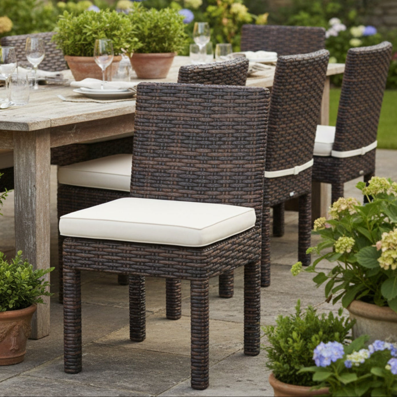 Sunset West Montecito Canvas Natural w/Self Welt Outdoor Armless Dining Chair Set of 2