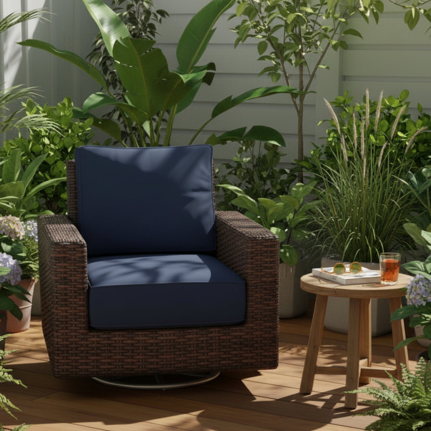 Sunset West Montecito Spectrum Indigo w/Self Welt Swivel Rocker Outdoor Club Chair