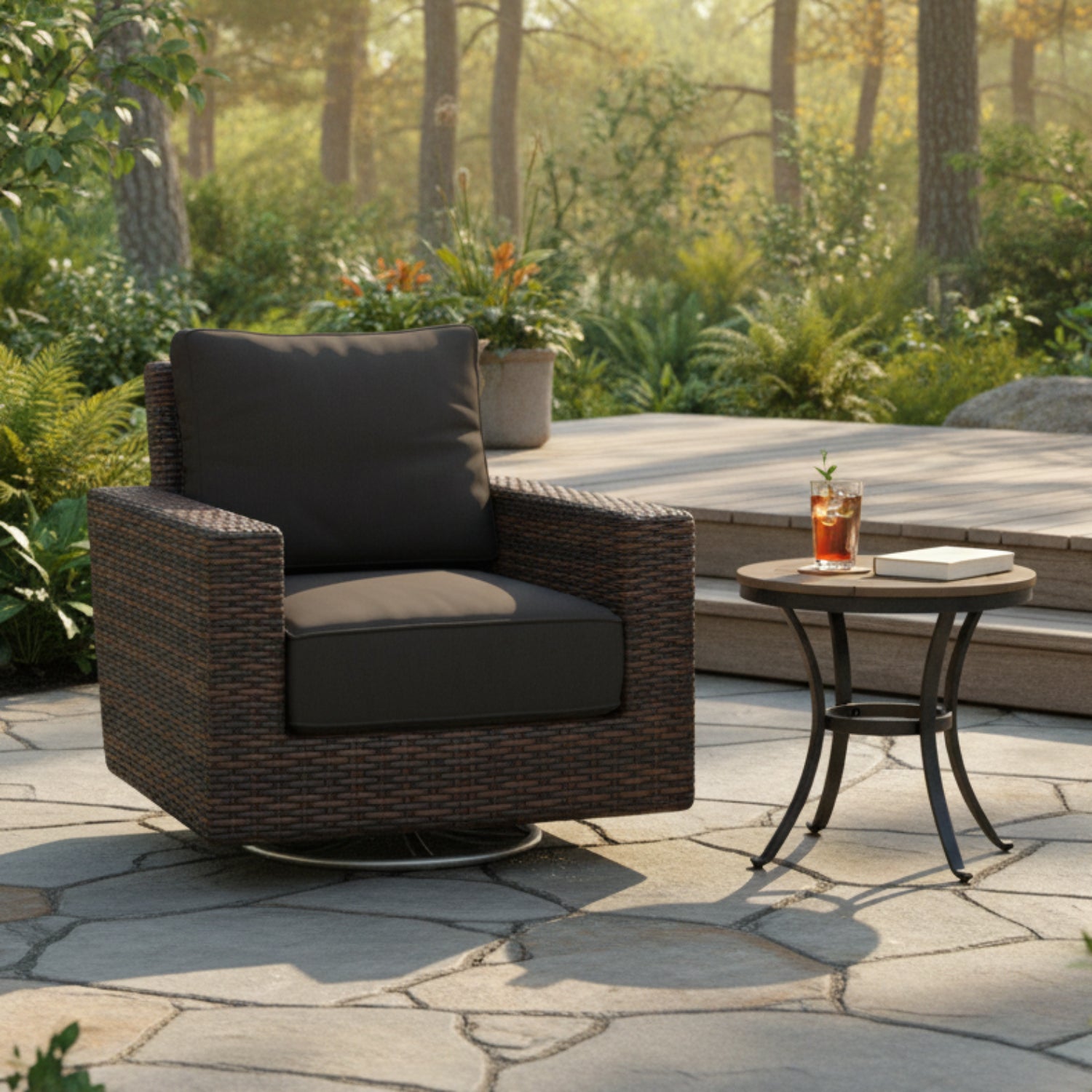 Sunset West Montecito Spectrum Carbon w/Self Welt Swivel Rocker Outdoor Club Chair