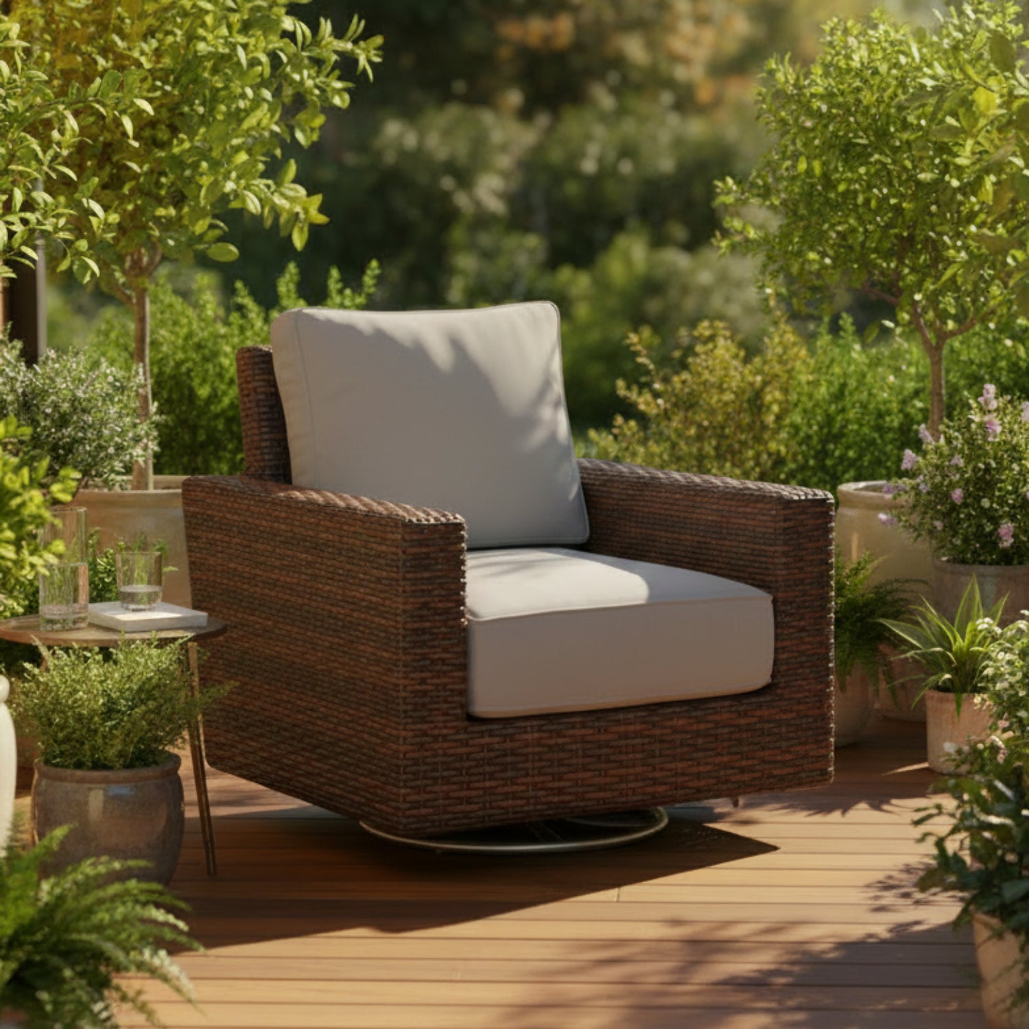 Sunset West Montecito Canvas Granite w/Self Welt Swivel Rocker Outdoor Club Chair