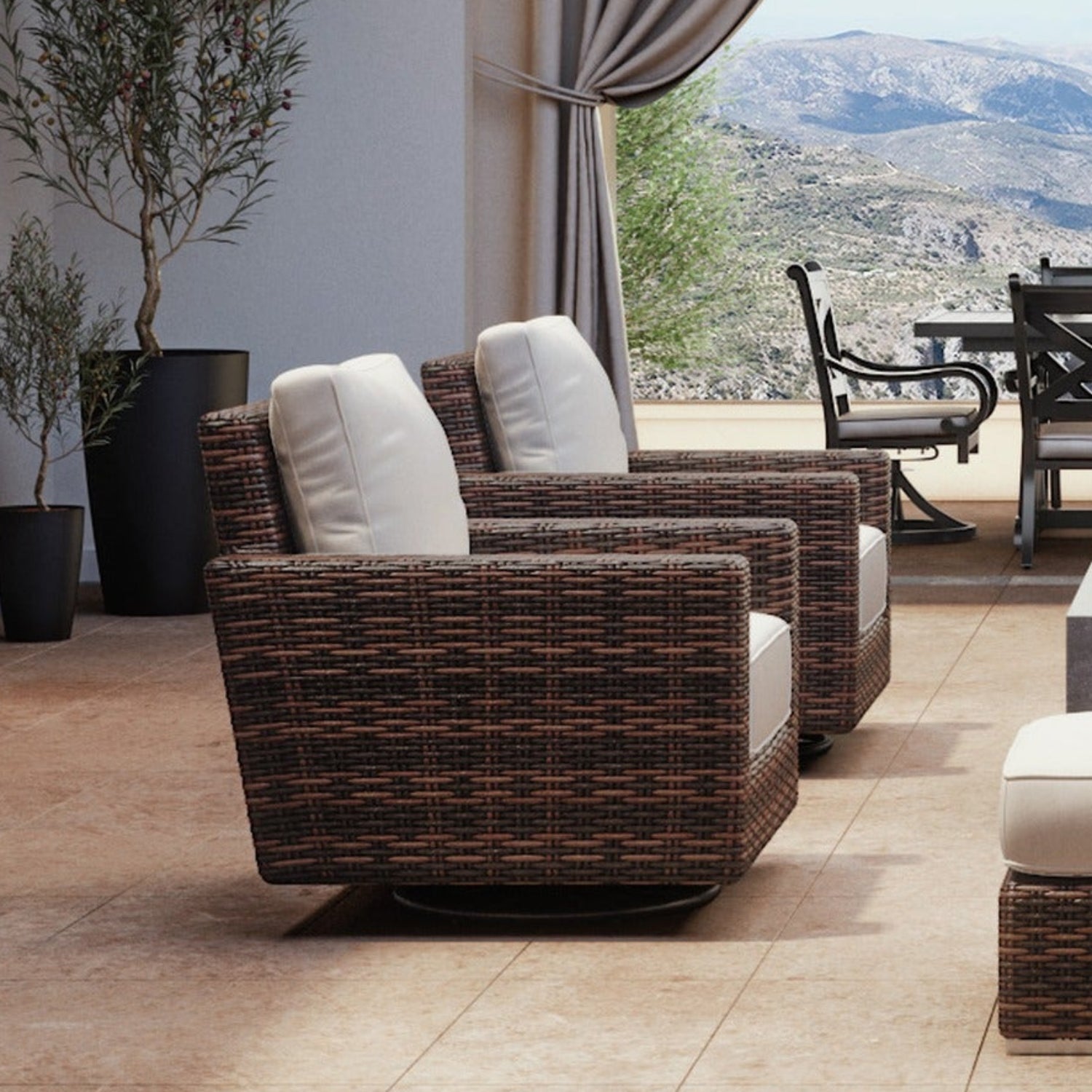 Sunset West Montecito Canvas Natural w/Self Welt Swivel Rocker Outdoor Club Chair