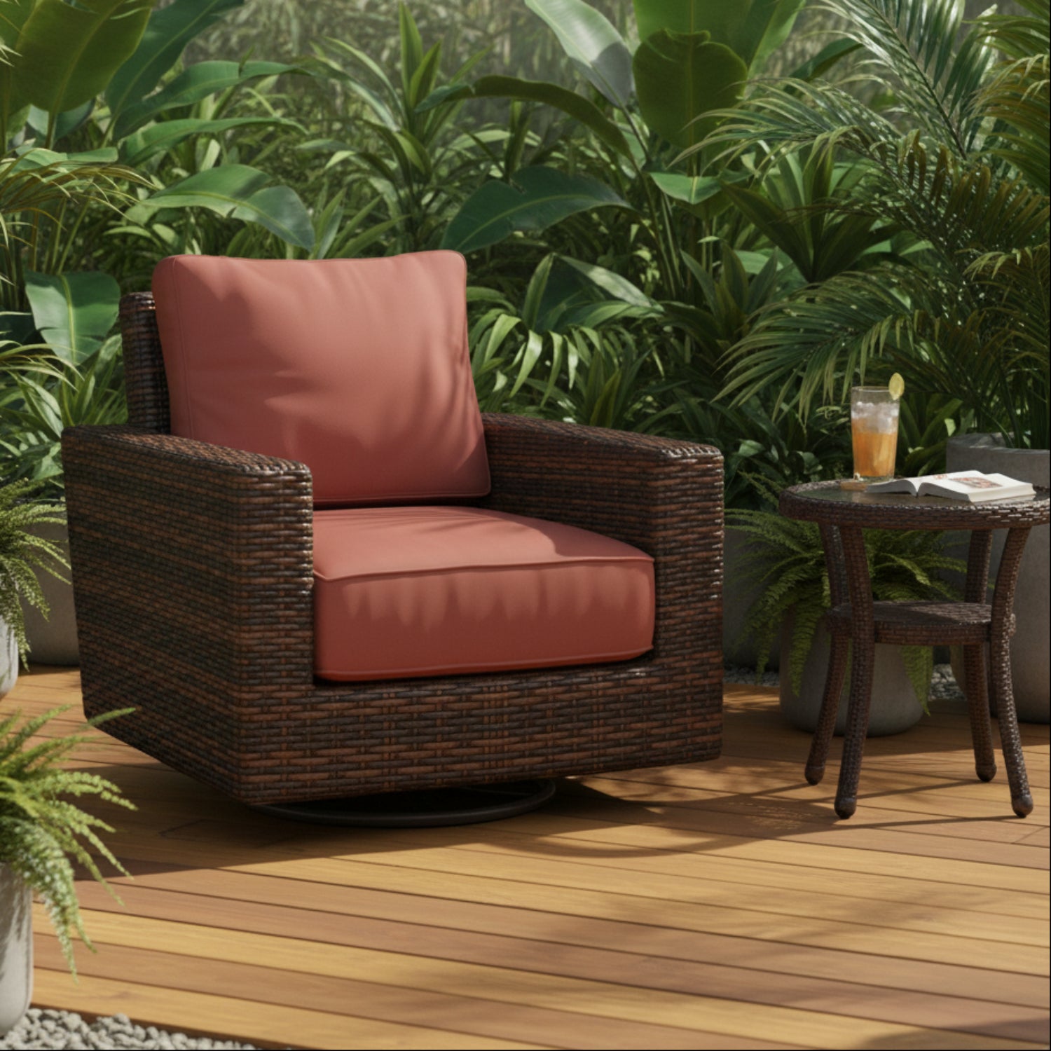 Sunset West Montecito Canvas Henna w/Self Welt Swivel Rocker Outdoor Club Chair