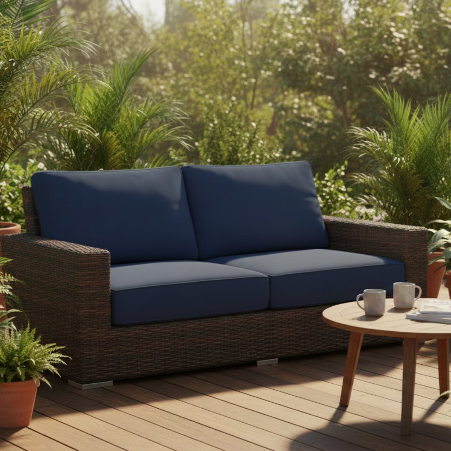 Sunset West Montecito Spectrum Indigo w/Self Welt Outdoor Loveseat