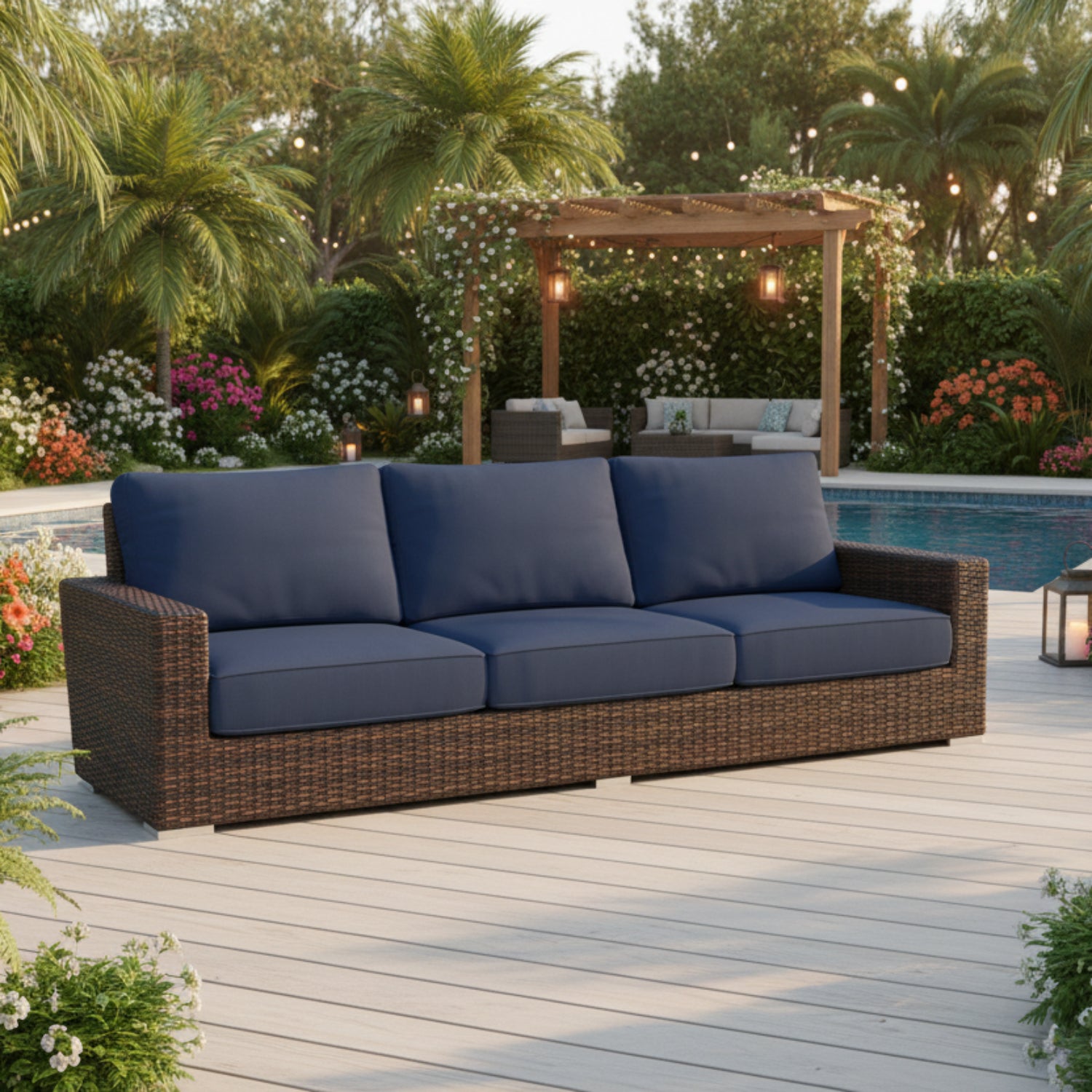 Sunset West Montecito Spectrum Indigo w/Self Welt Outdoor Sofa