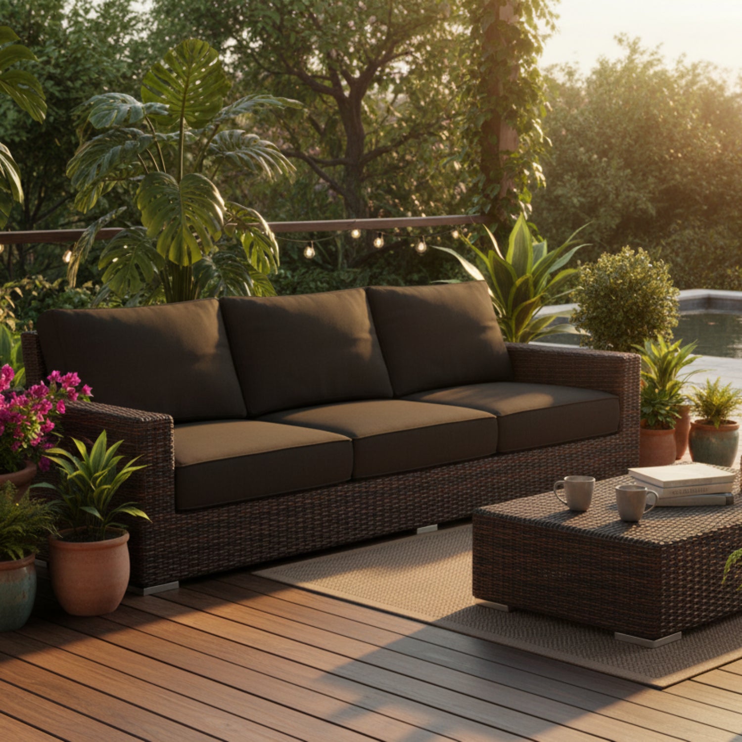 Sunset West Montecito Spectrum Carbon w/Self Welt Outdoor Sofa