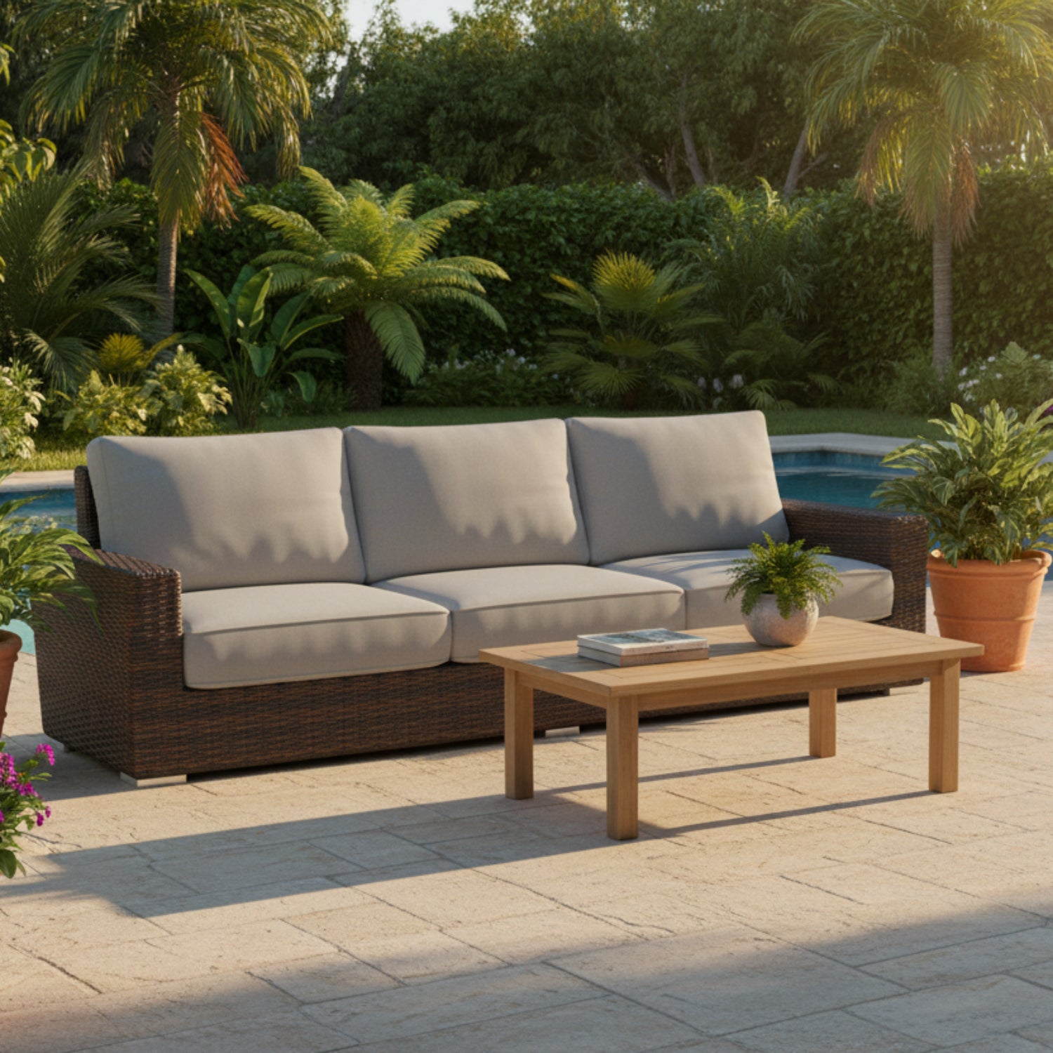Sunset West Montecito Canvas Granite w/Self Welt Outdoor Sofa