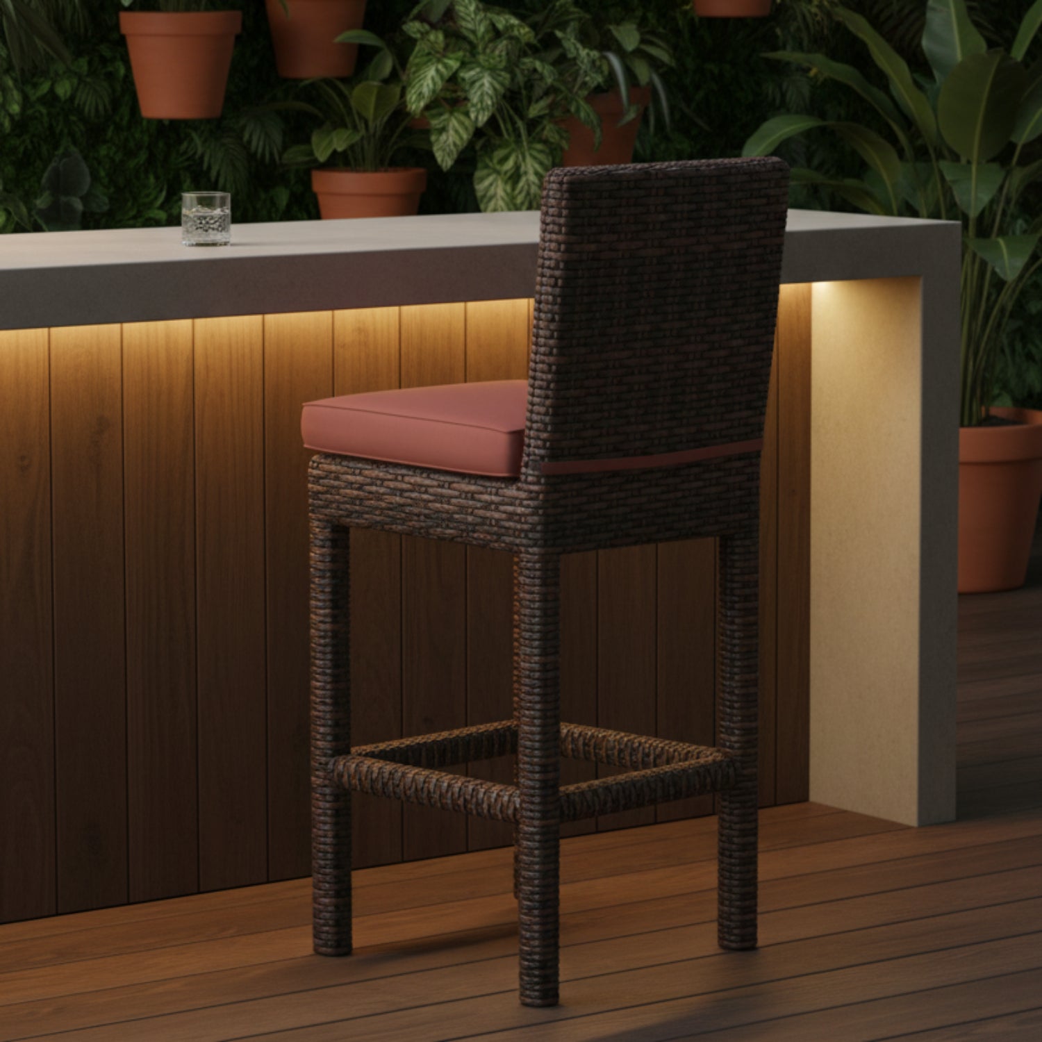 Sunset West Montecito Canvas Henna w/Self Welt Outdoor Barstool Set of 2