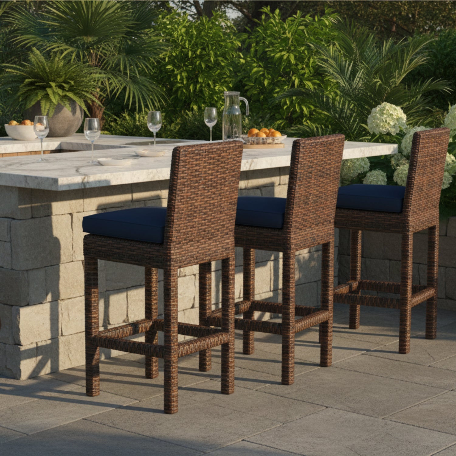 Sunset West Montecito Spectrum Indigo w/Self Welt Outdoor Counter Stool Set of 2