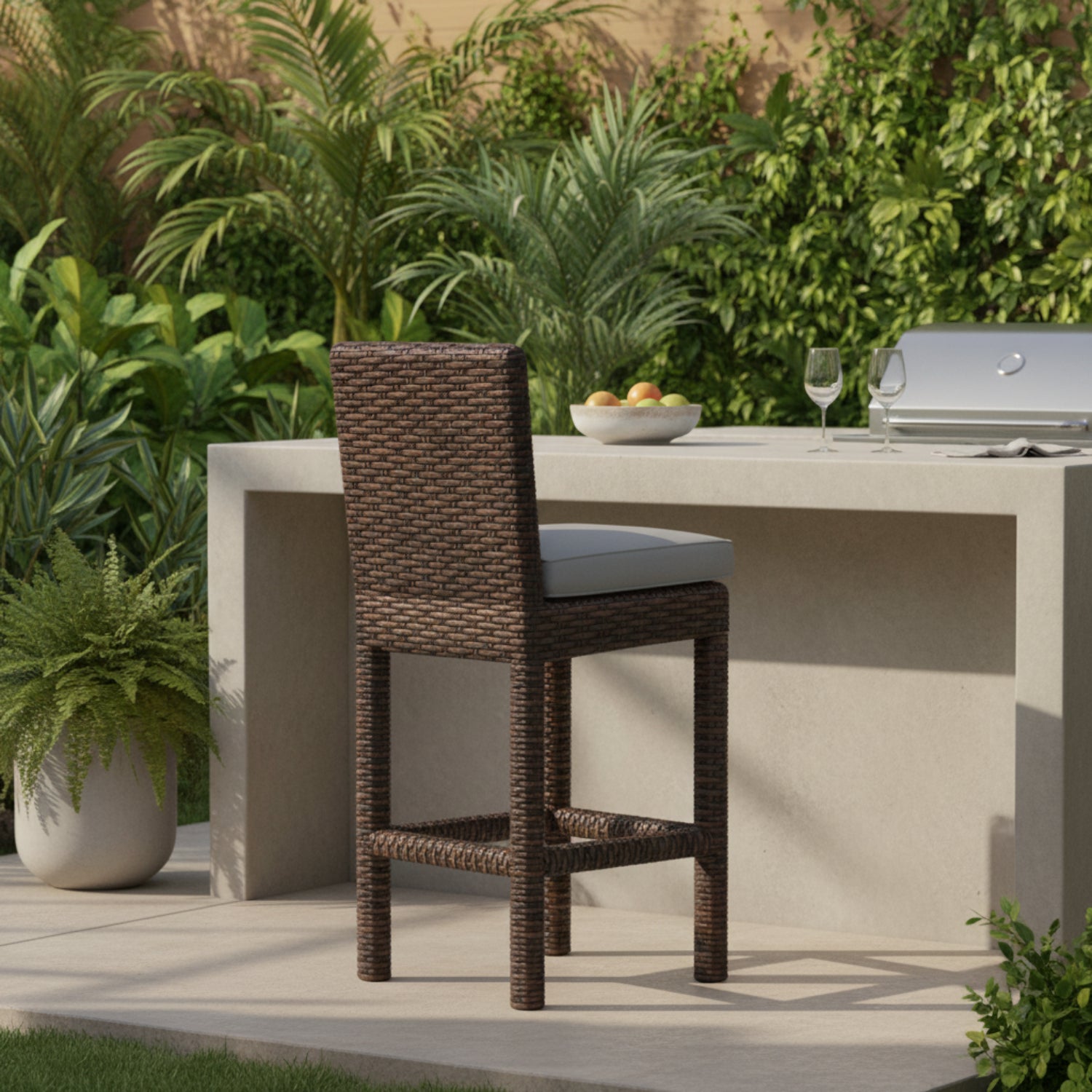 Sunset West Montecito Canvas Granite w/Self Welt Outdoor Counter Stool Set of 2
