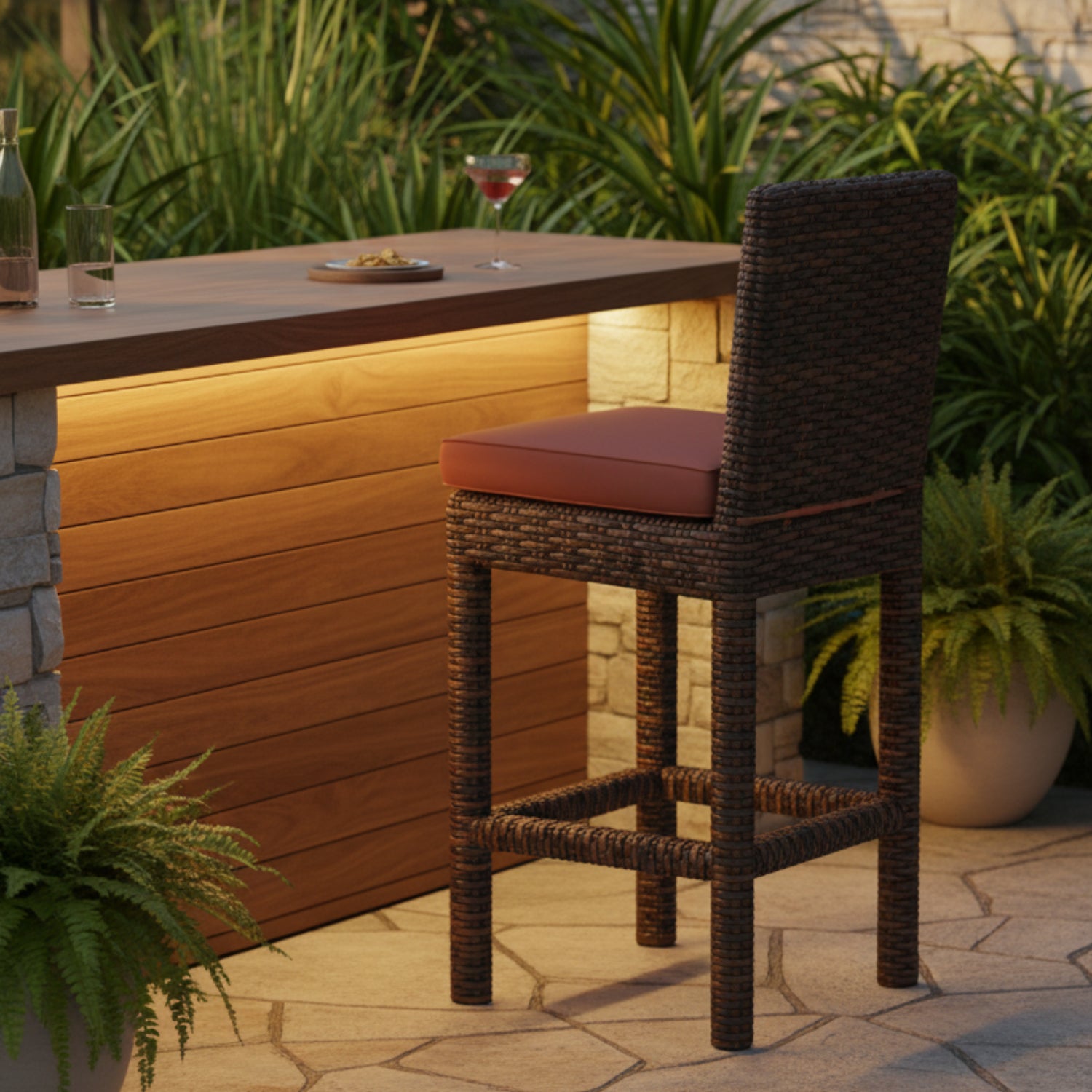 Sunset West Montecito Canvas Henna w/Self Welt Outdoor Counter Stool Set of 2