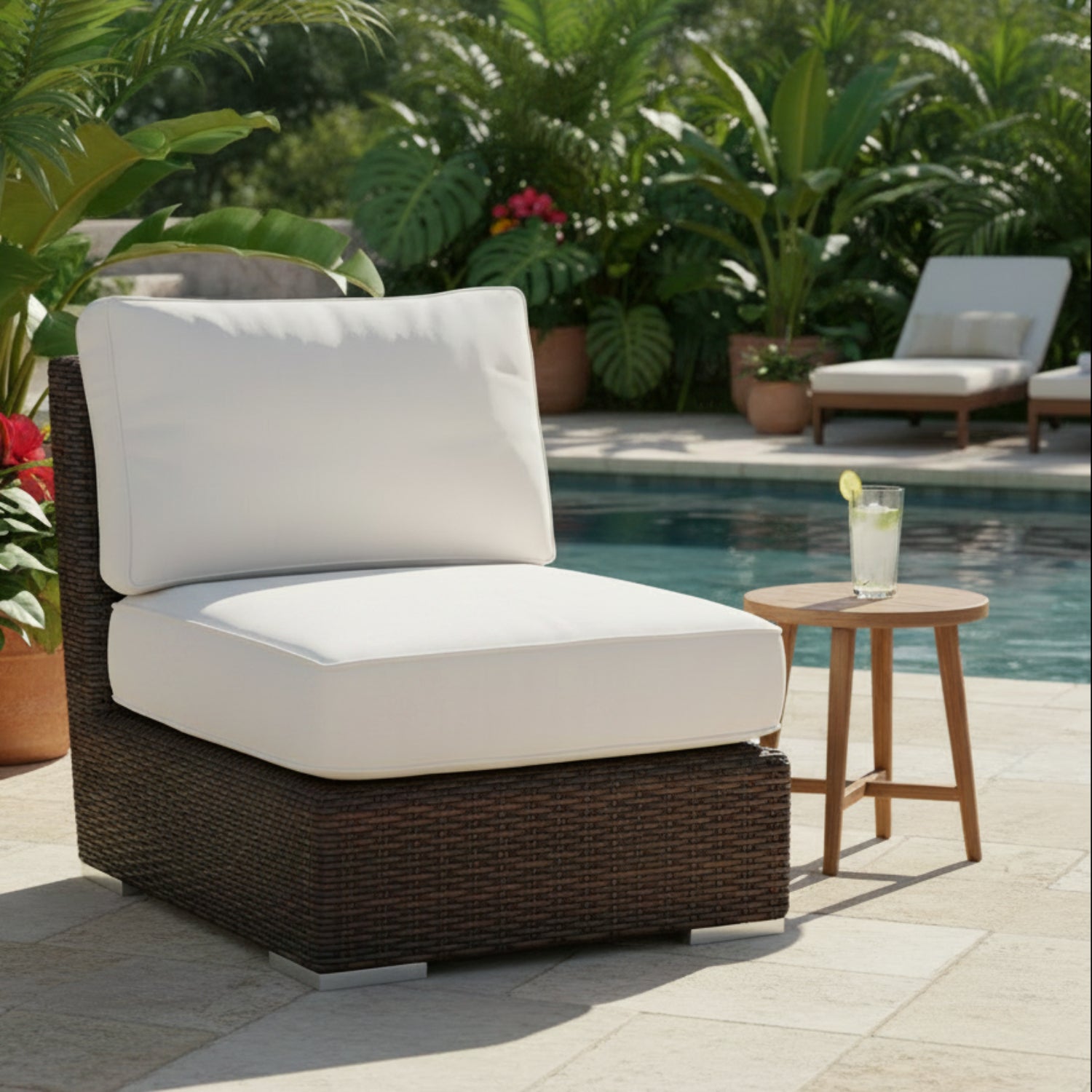 Sunset West Montecito Canvas Flax w/Self Welt Outdoor Armless Club Chair