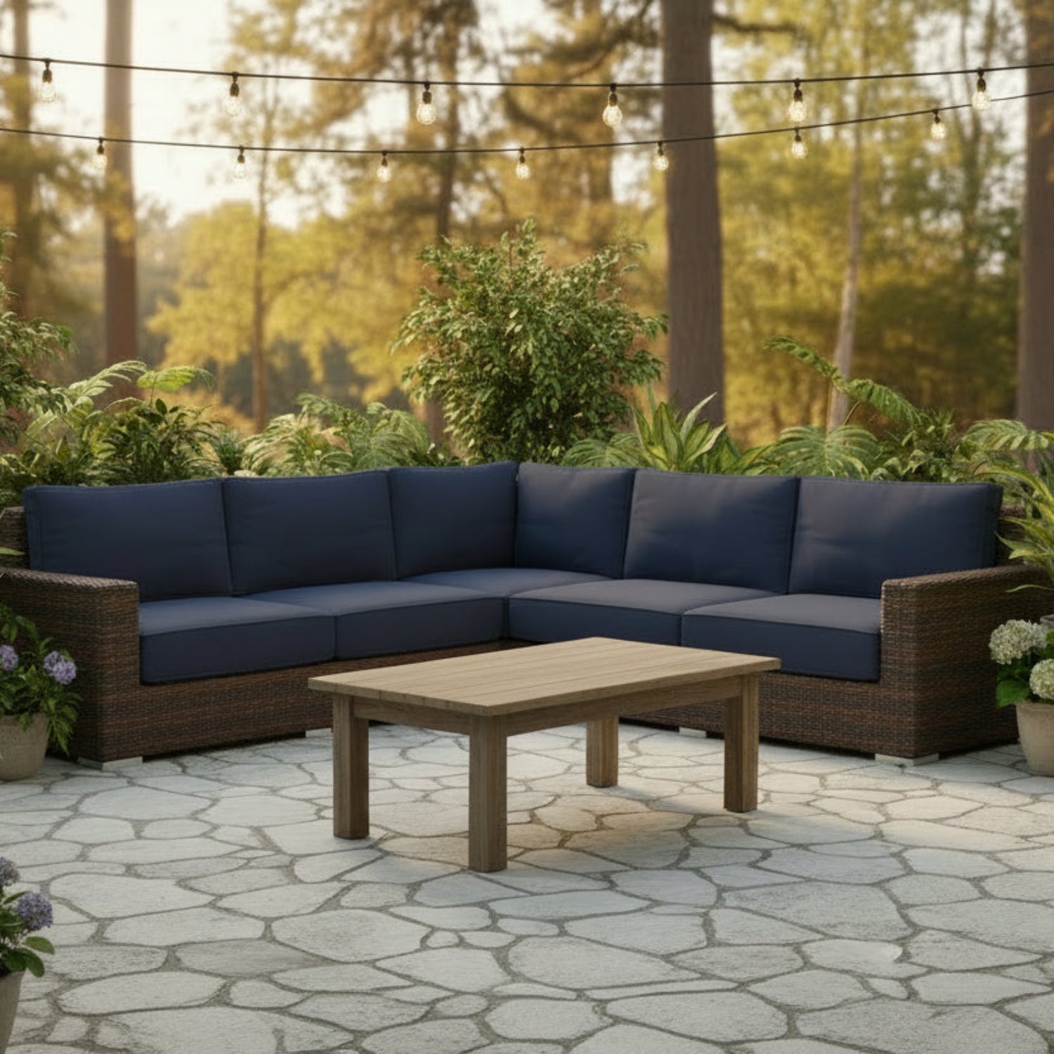 Sunset West Montecito Spectrum Indigo w/Self Welt Outdoor Sectional
