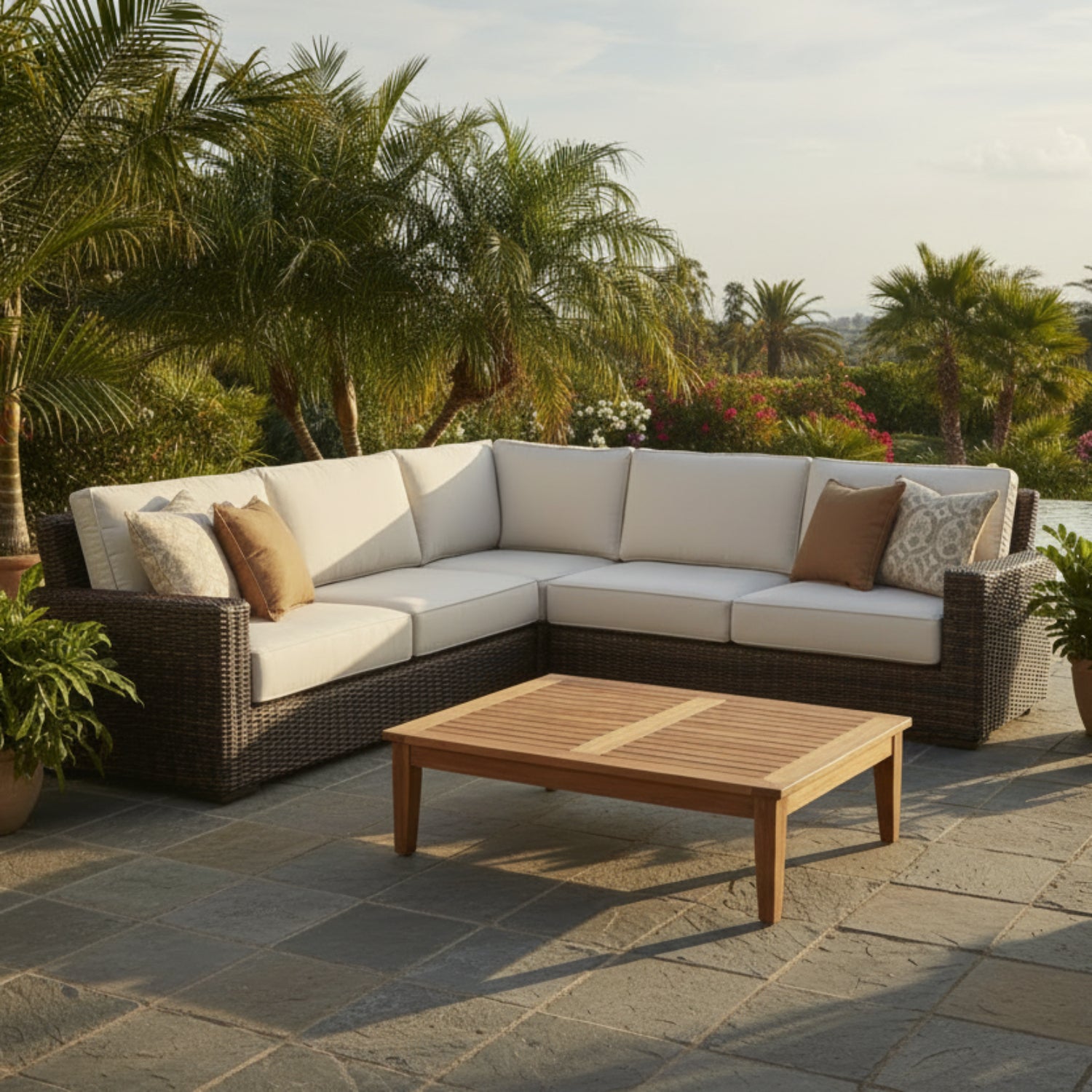 Sunset West Montecito Canvas Flax w/Self Welt Outdoor Sectional