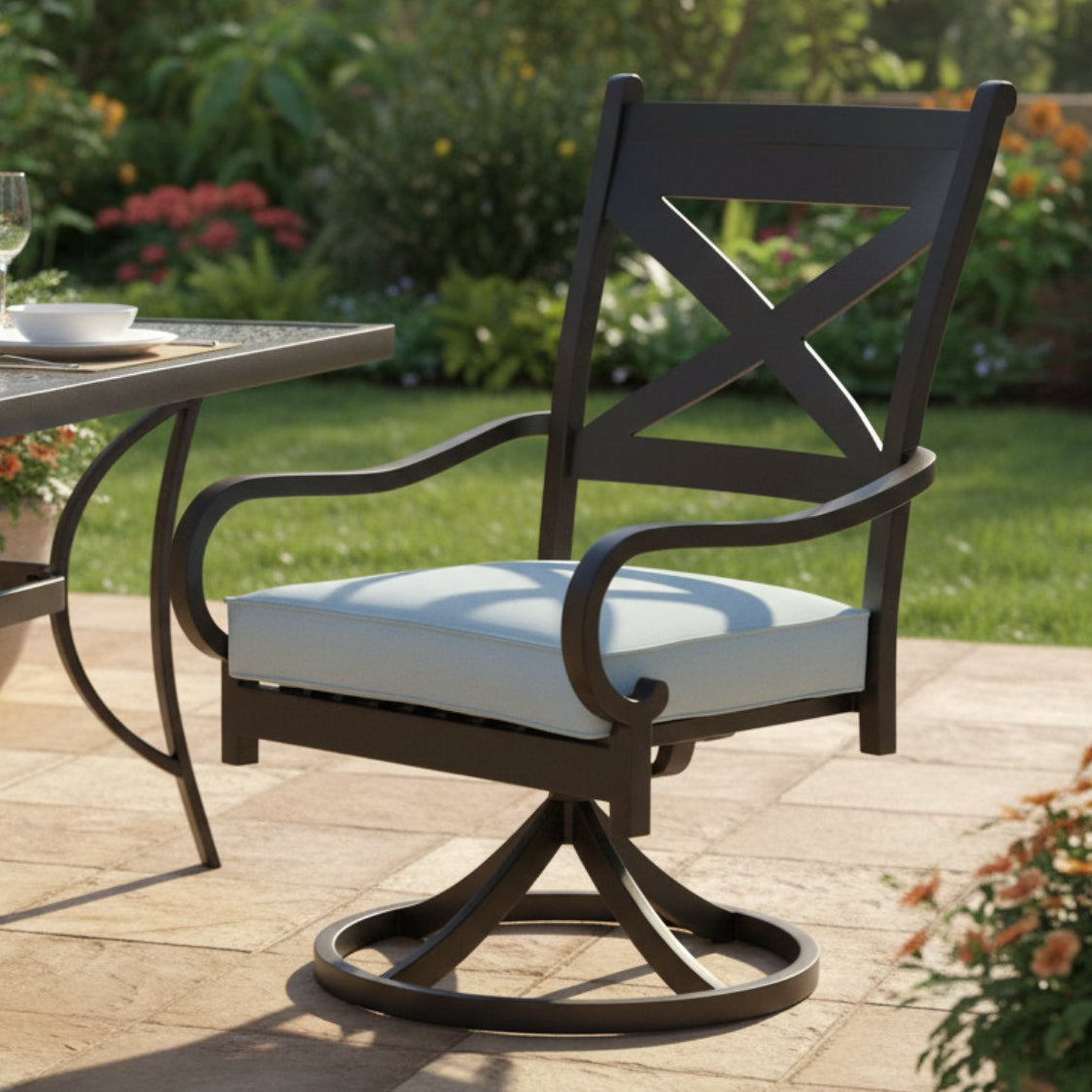 Sunset West Monterey Swivel Canvas Skyline w/Self Welt Outdoor Swivel Dining Chair Set of 2