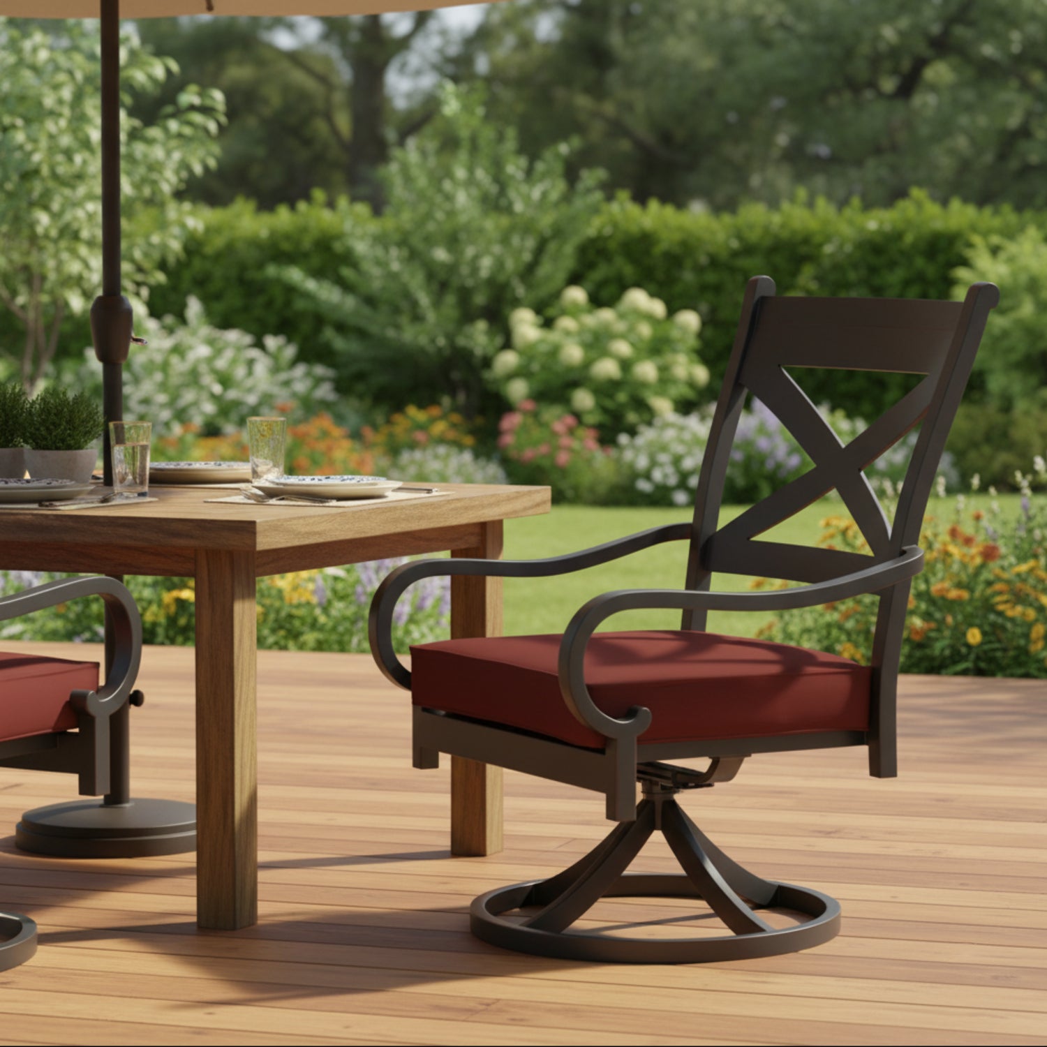 Sunset West Monterey Swivel Canvas Henna w/Self Welt Outdoor Swivel Dining Chair Set of 2