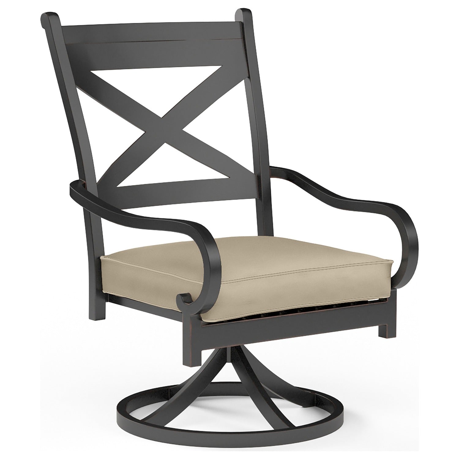 Sunset West Monterey Swivel Linen Stone w/Selt Welt Outdoor Swivel Dining Chair Set of 2
