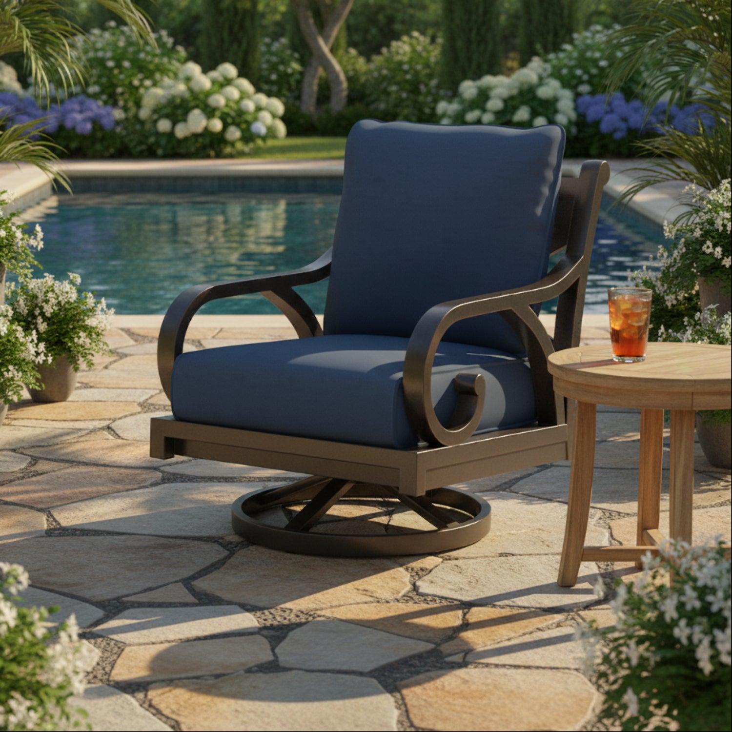 Sunset West Monterey Spectrum Indigo w/Self Welt Swivel Outdoor Rocker