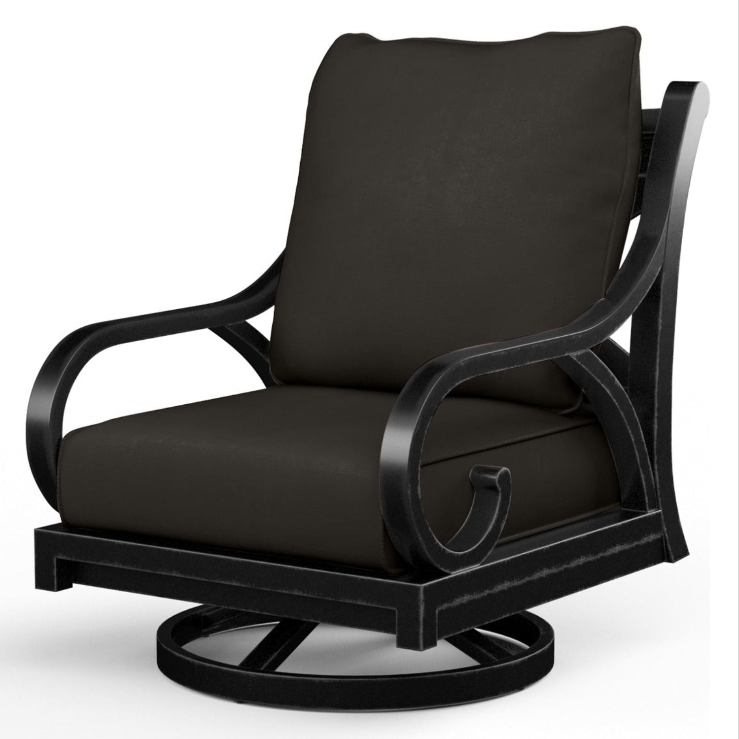 Sunset West Monterey Spectrum Carbon w/Self Welt Swivel Outdoor Rocker, powder-coated aluminum swivel chair, front view