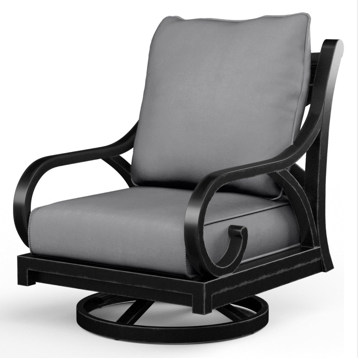 Sunset West Monterey Canvas Granite w/Self Welt Swivel Outdoor Rocker, powder-coated aluminum swivel chair, front view