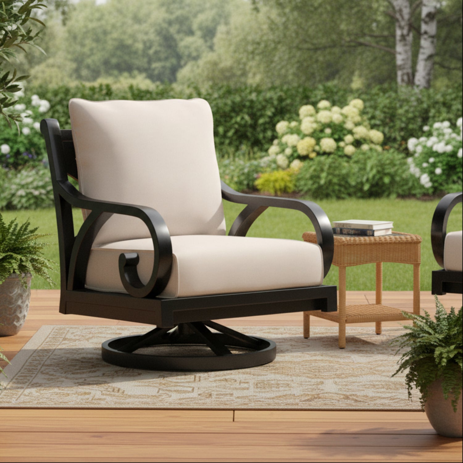 Sunset West Monterey Canvas Natural w/Self Welt Swivel Outdoor Rocker