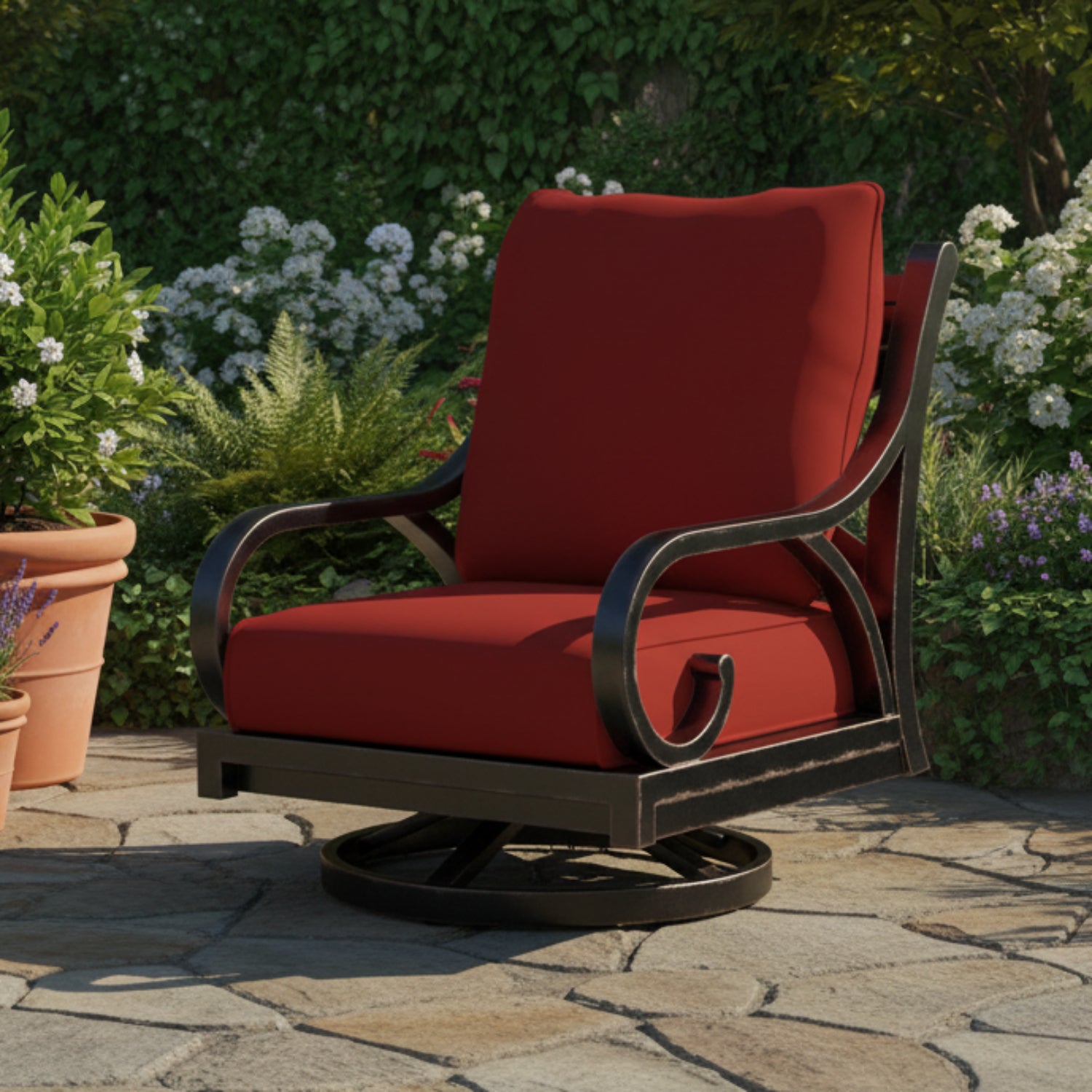 Sunset West Monterey Canvas Henna w/Self Welt Swivel Outdoor Rocker