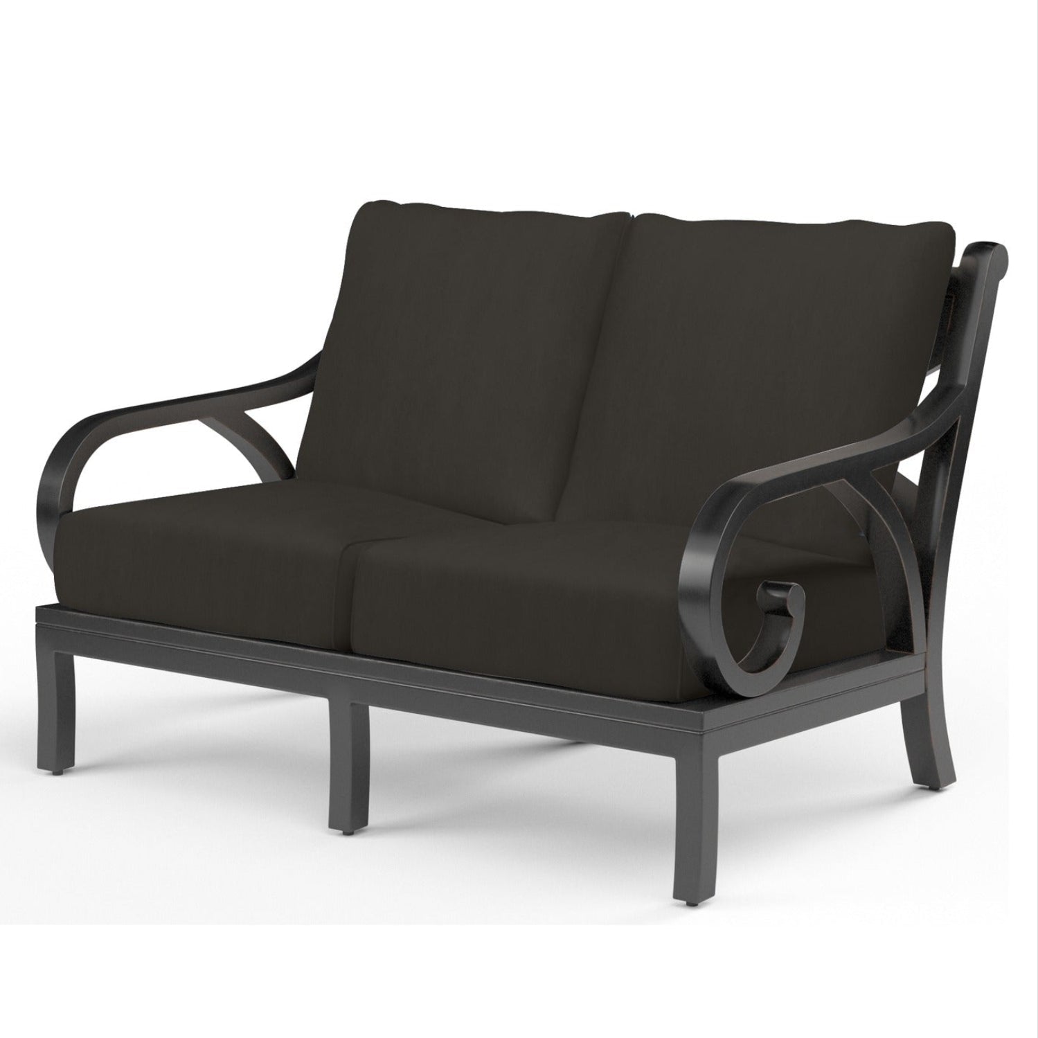 Sunset West Monterey Spectrum Carbon w/Self Welt Outdoor Loveseat, powder-coated aluminum loveseat, front view