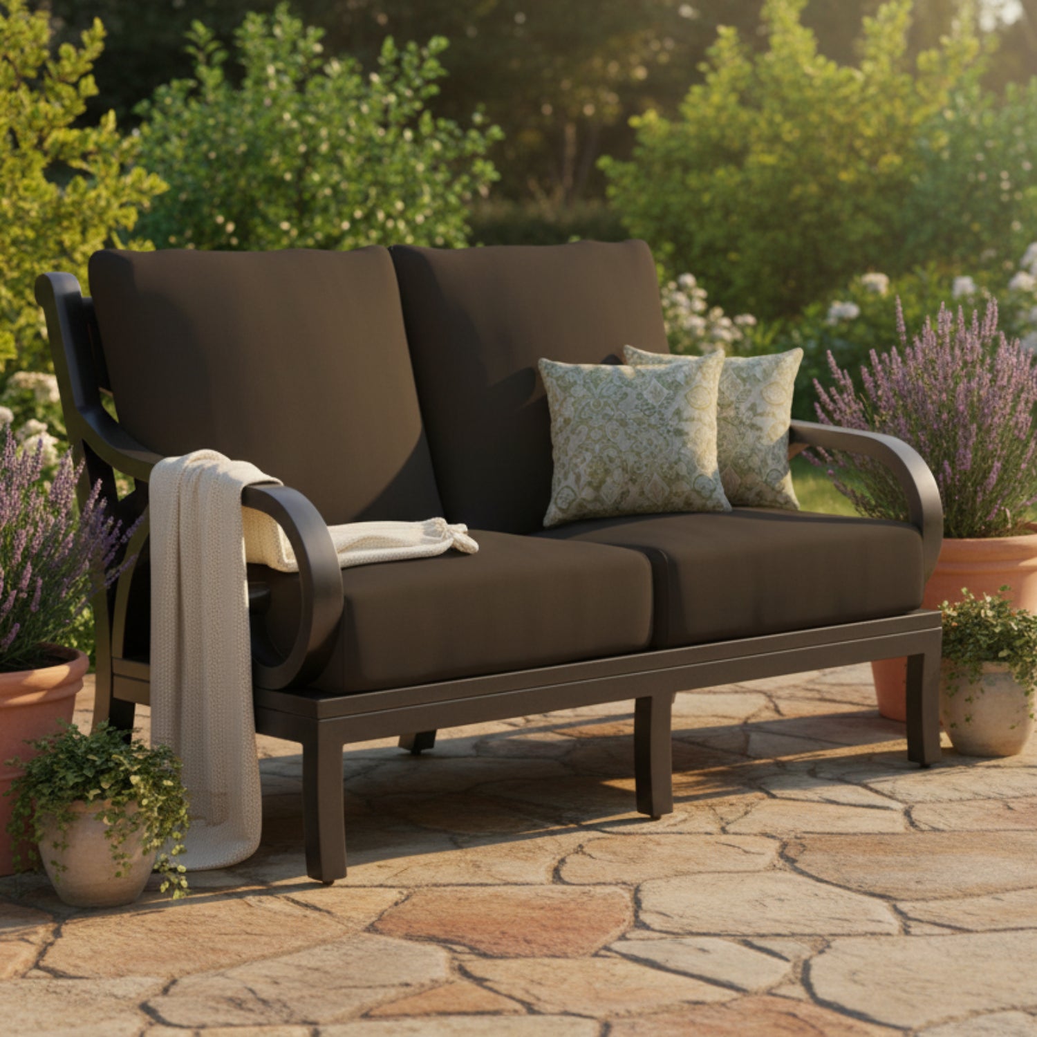 Sunset West Monterey Spectrum Carbon w/Self Welt Outdoor Loveseat