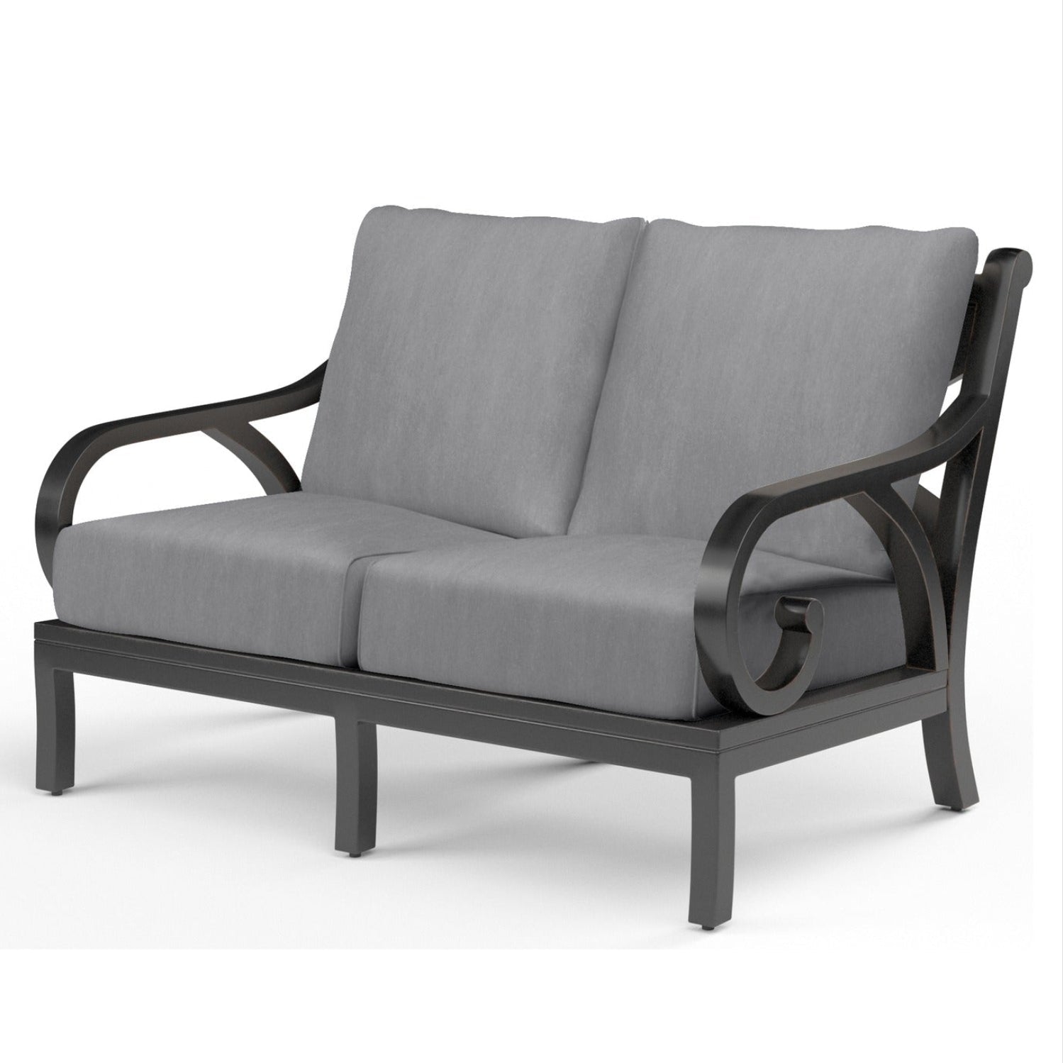 Sunset West Monterey Canvas Granite w/Self Welt Outdoor Loveseat, powder-coated aluminum loveseat, front view