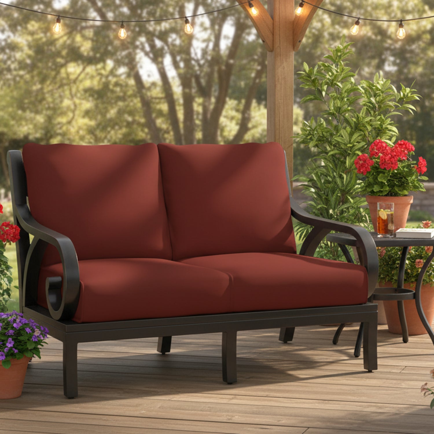 Sunset West Monterey Canvas Henna w/Self Welt Outdoor Loveseat