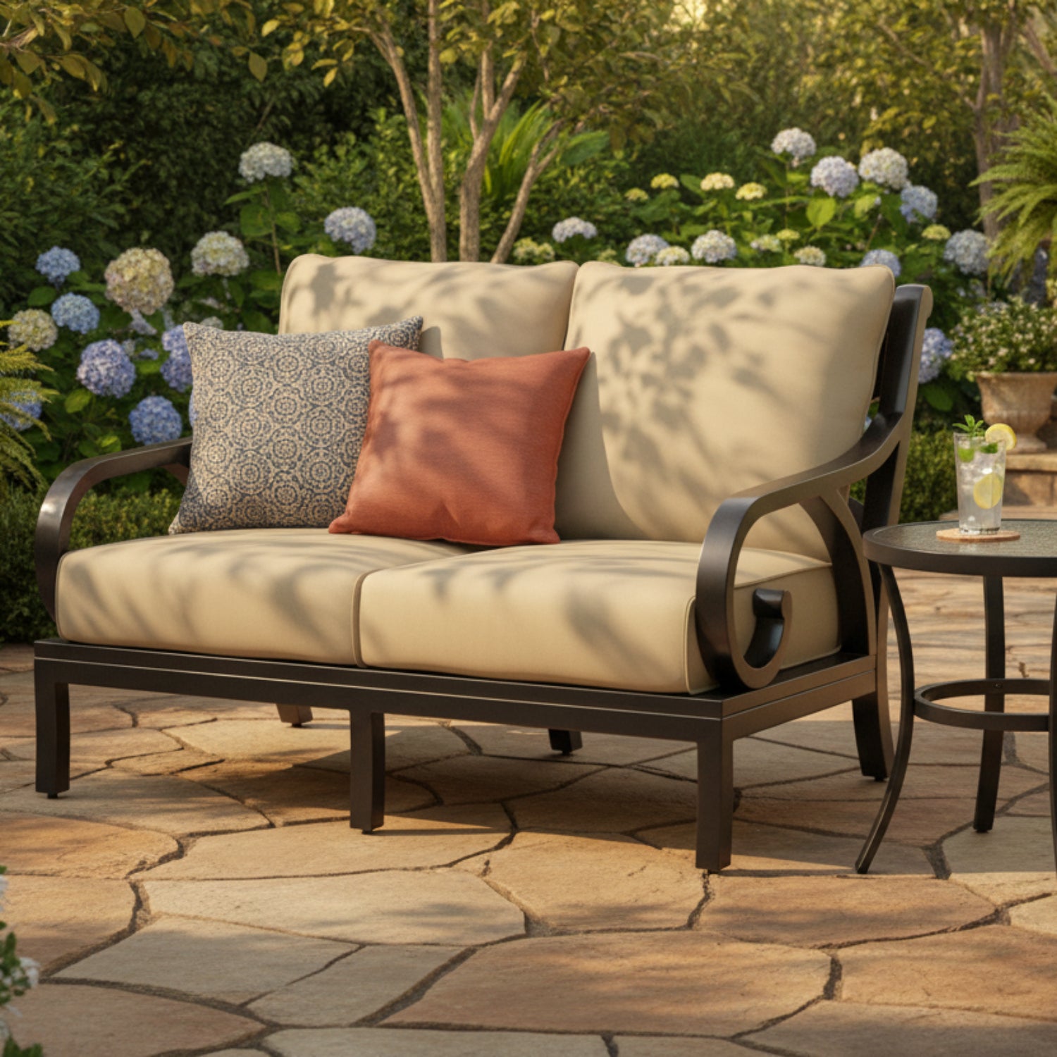 Sunset West Monterey Linen Stone w/Selt Welt Outdoor Loveseat