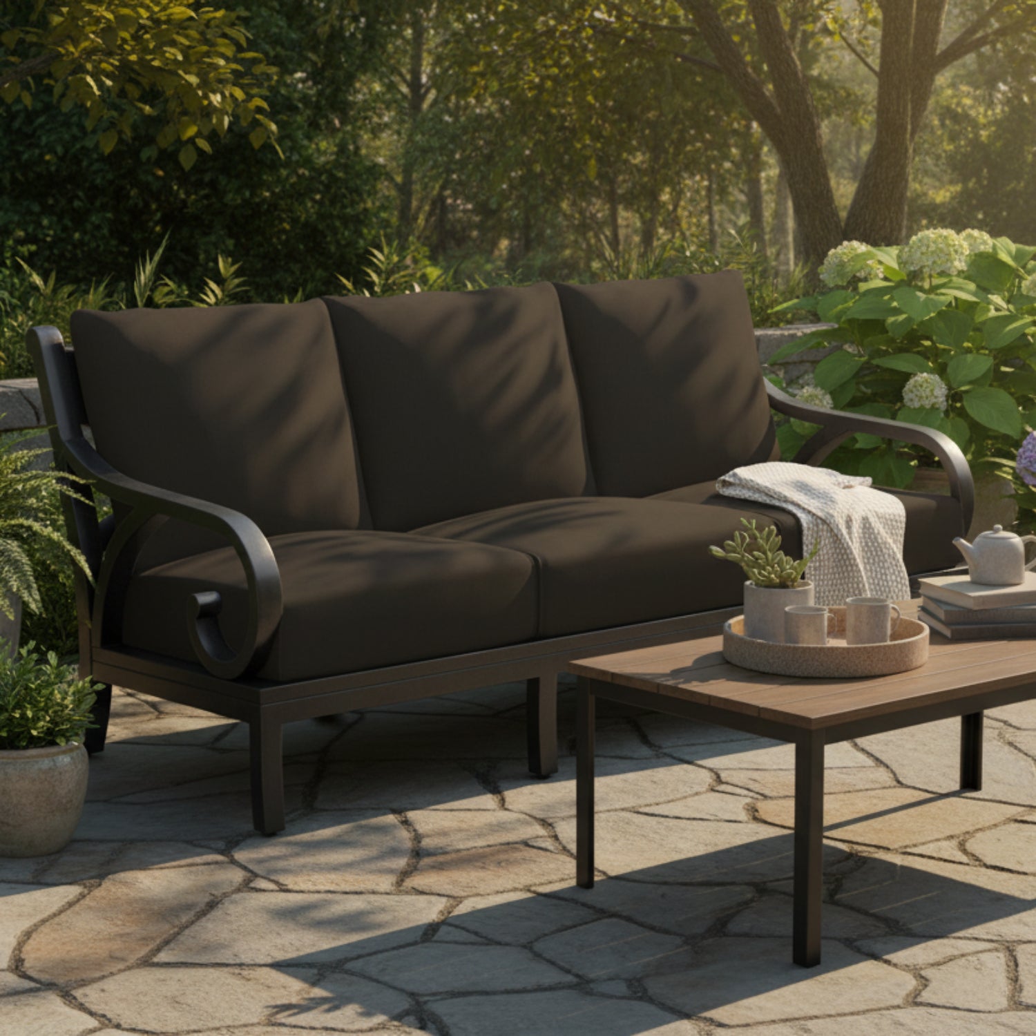 Sunset West Monterey Spectrum Carbon w/Self Welt Outdoor Sofa