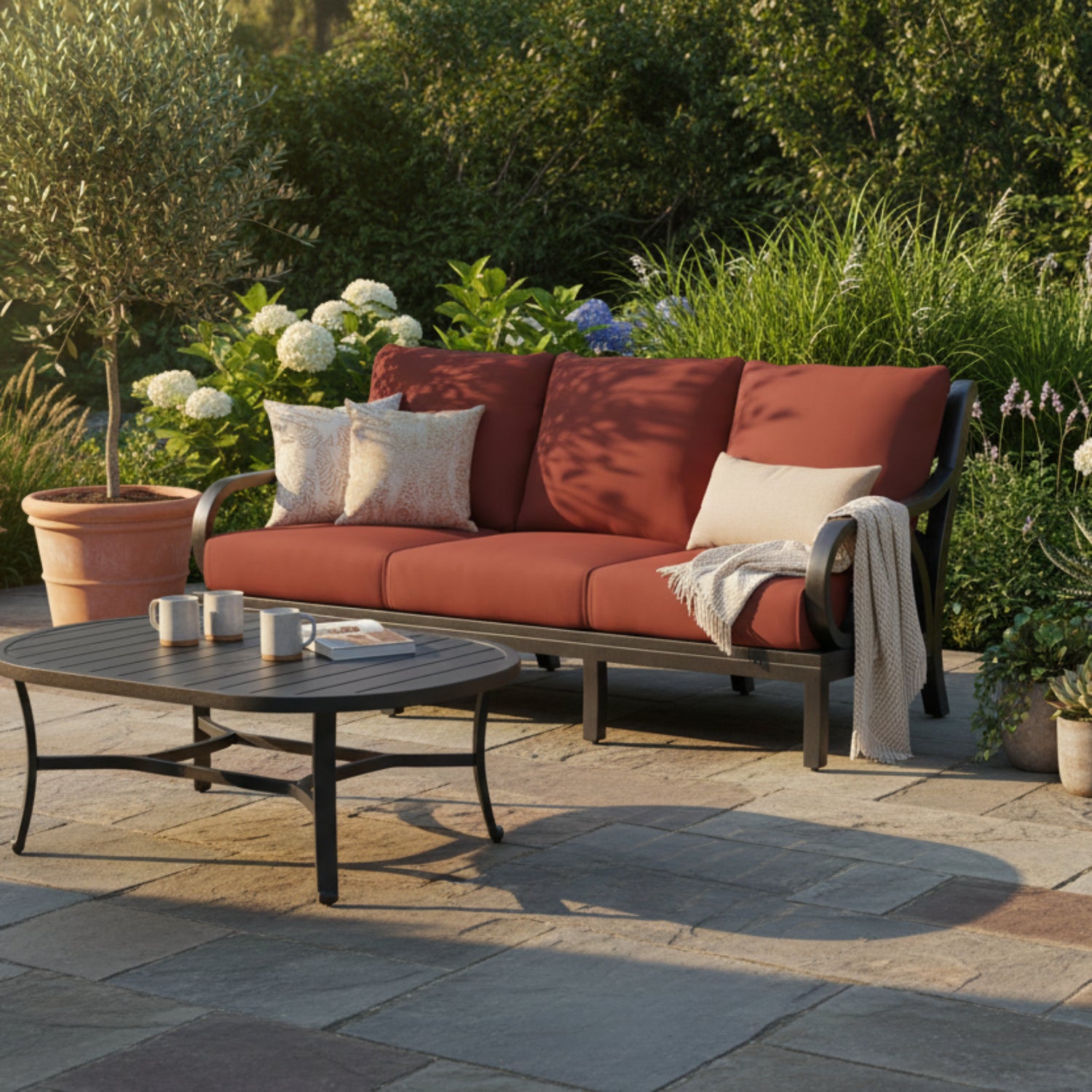 Sunset West Monterey Canvas Henna w/Self Welt Outdoor Sofa